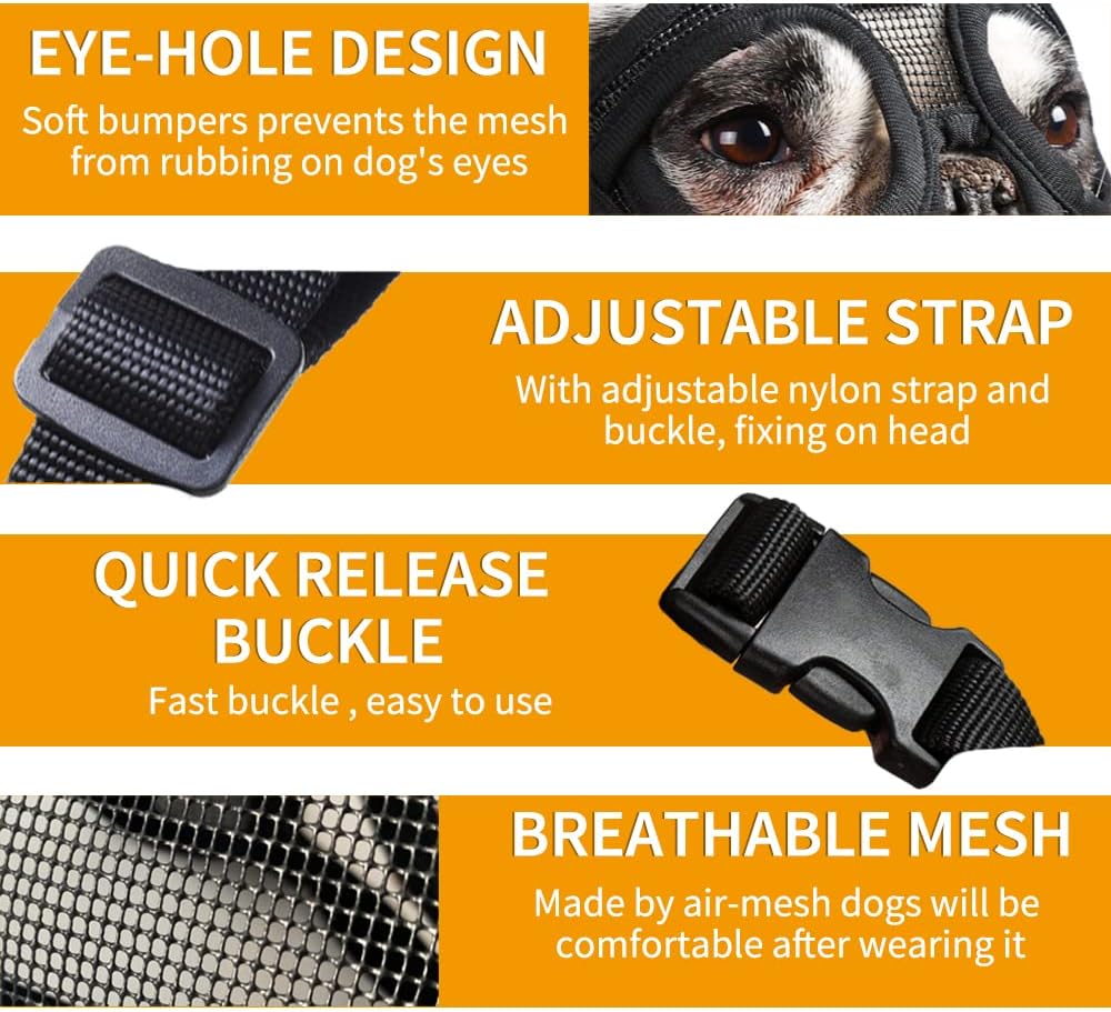BARKLESS Short Snout Muzzle for French Bulldog, Shih Tzu