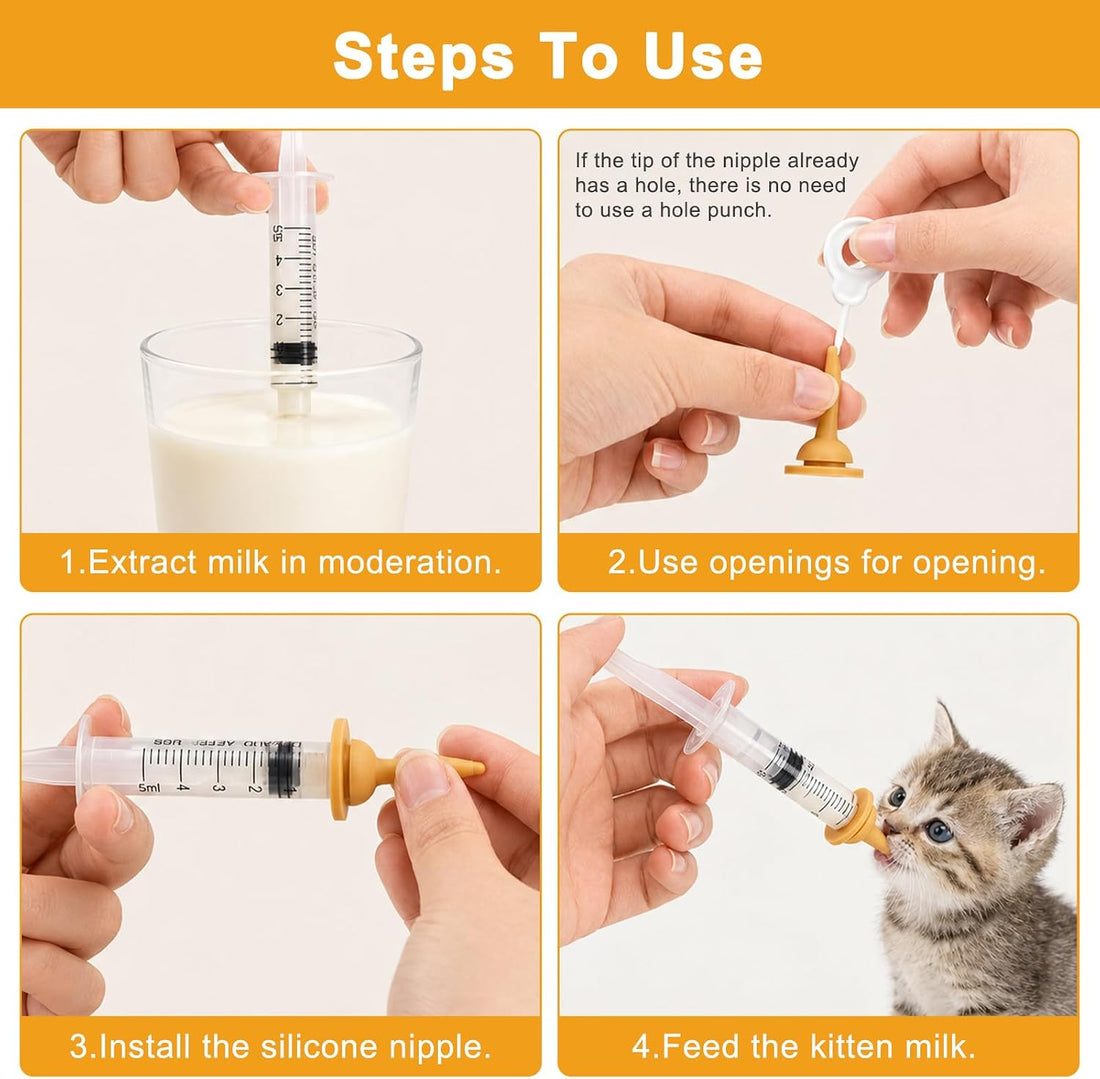 Pet Nursing Kit, Kitten Bottle & Syringes Feeding Set with Silicone
