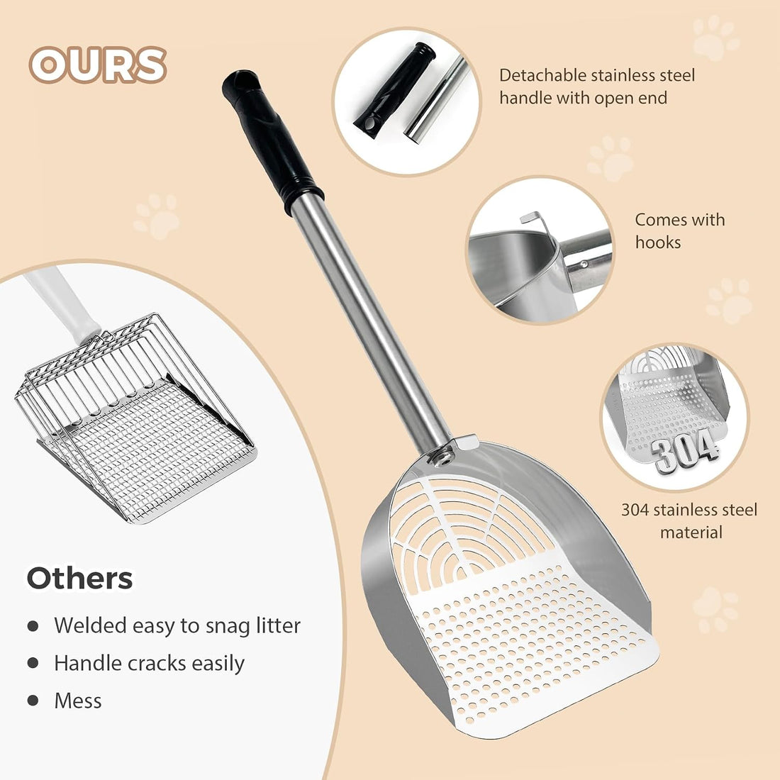 Cat Litter Scoop Deep Shovel,Detachable Long Handle Litter