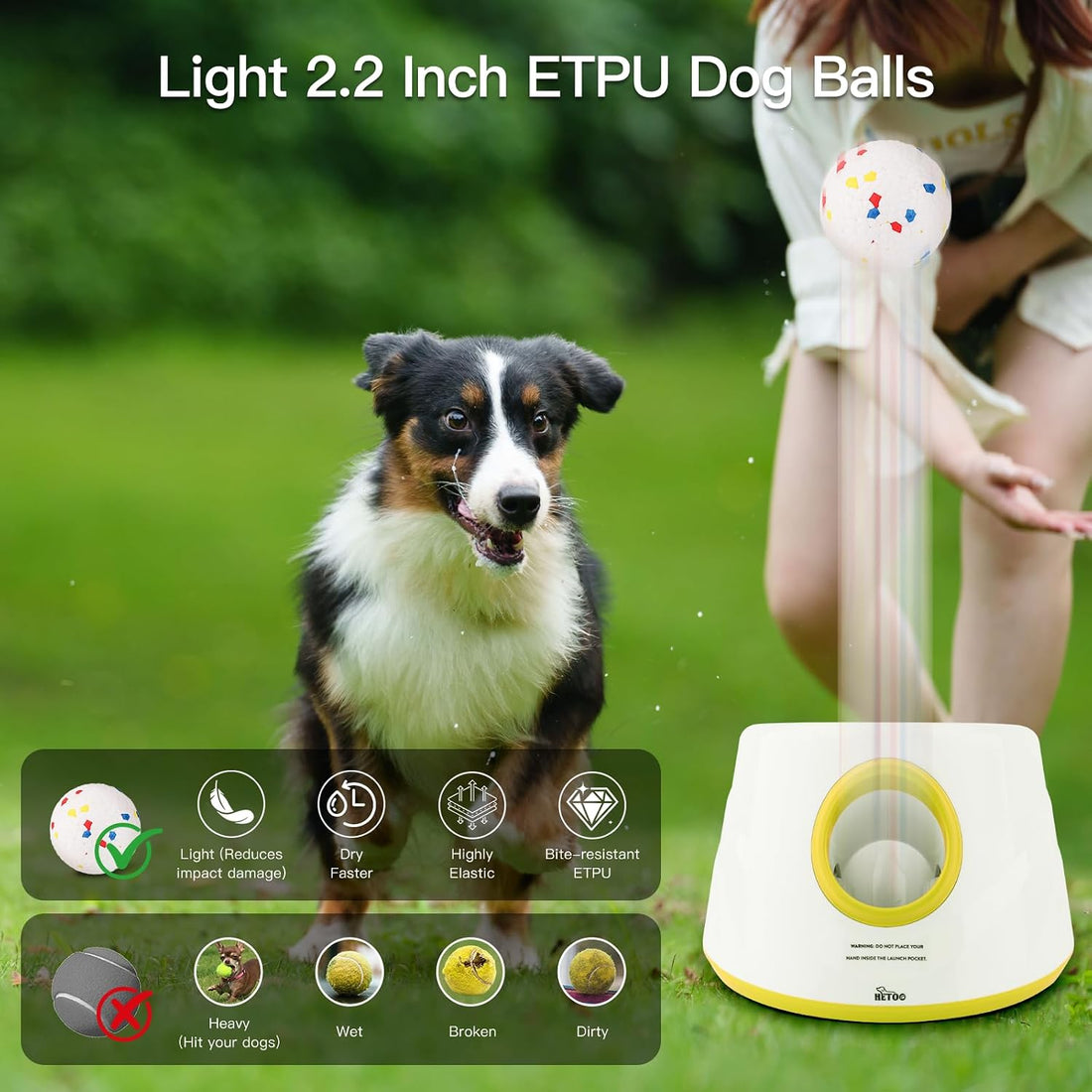 HETOO Automatic Dog Ball Launcher, Dog Ball Thrower