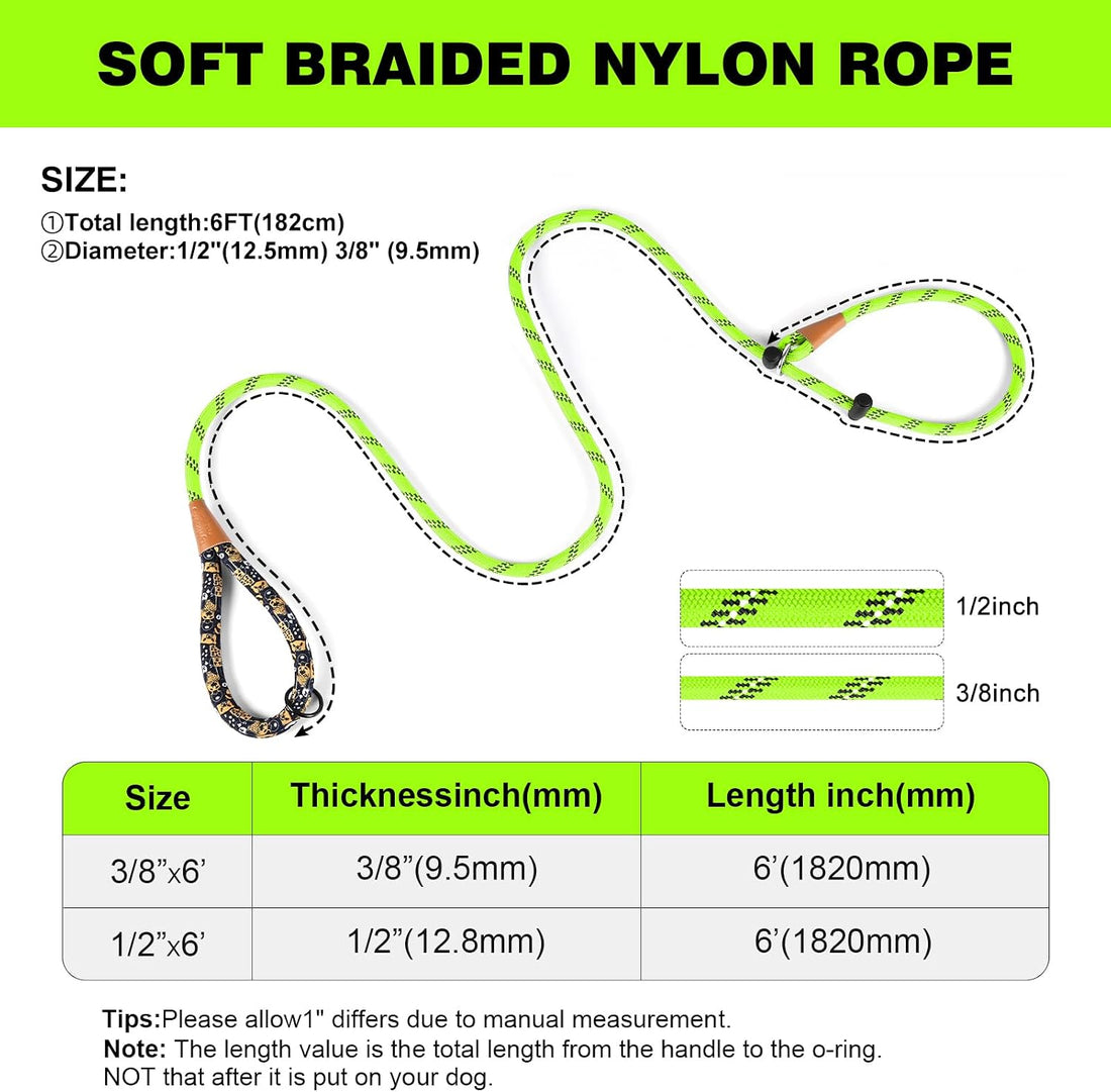 Slip Lead Dog Leash Reflective Training Durable Braided Rope Leashes