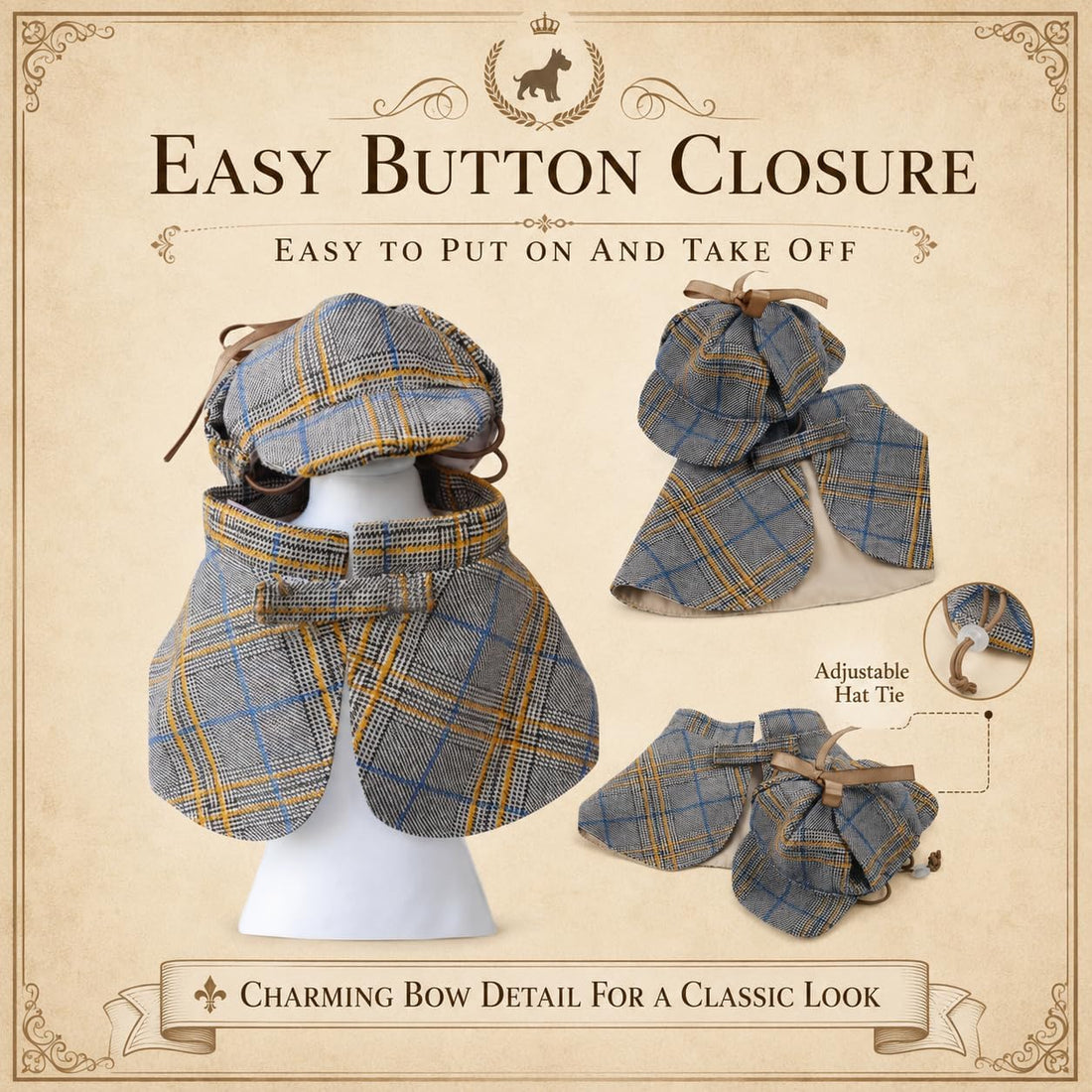 MANON ROSA Halloween Detective Dog Costume with Cape & Hat
