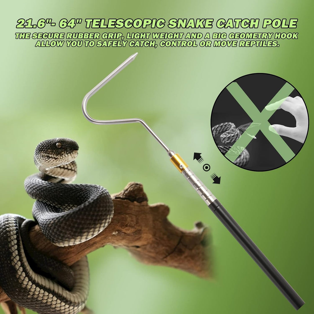 Yorikyas 64 inch Snake Catcher Hook Stick Tongs Grabber Handling Tool