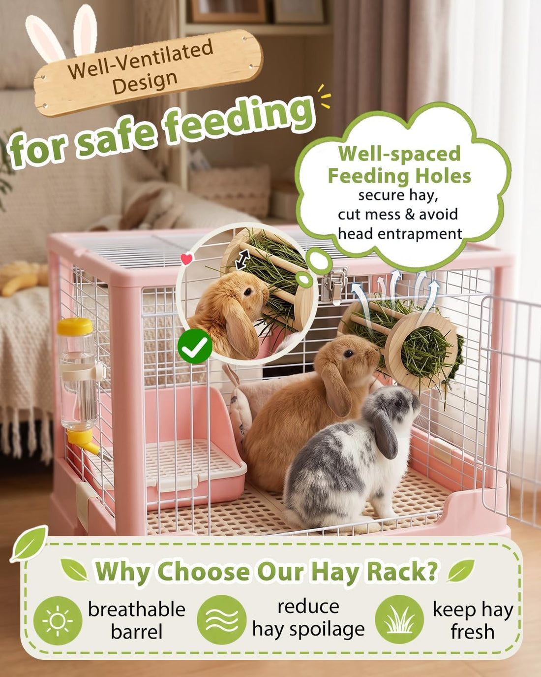 2 in 1 360° Fun Rotating Rabbit Hay Feeder No Waste for Cage