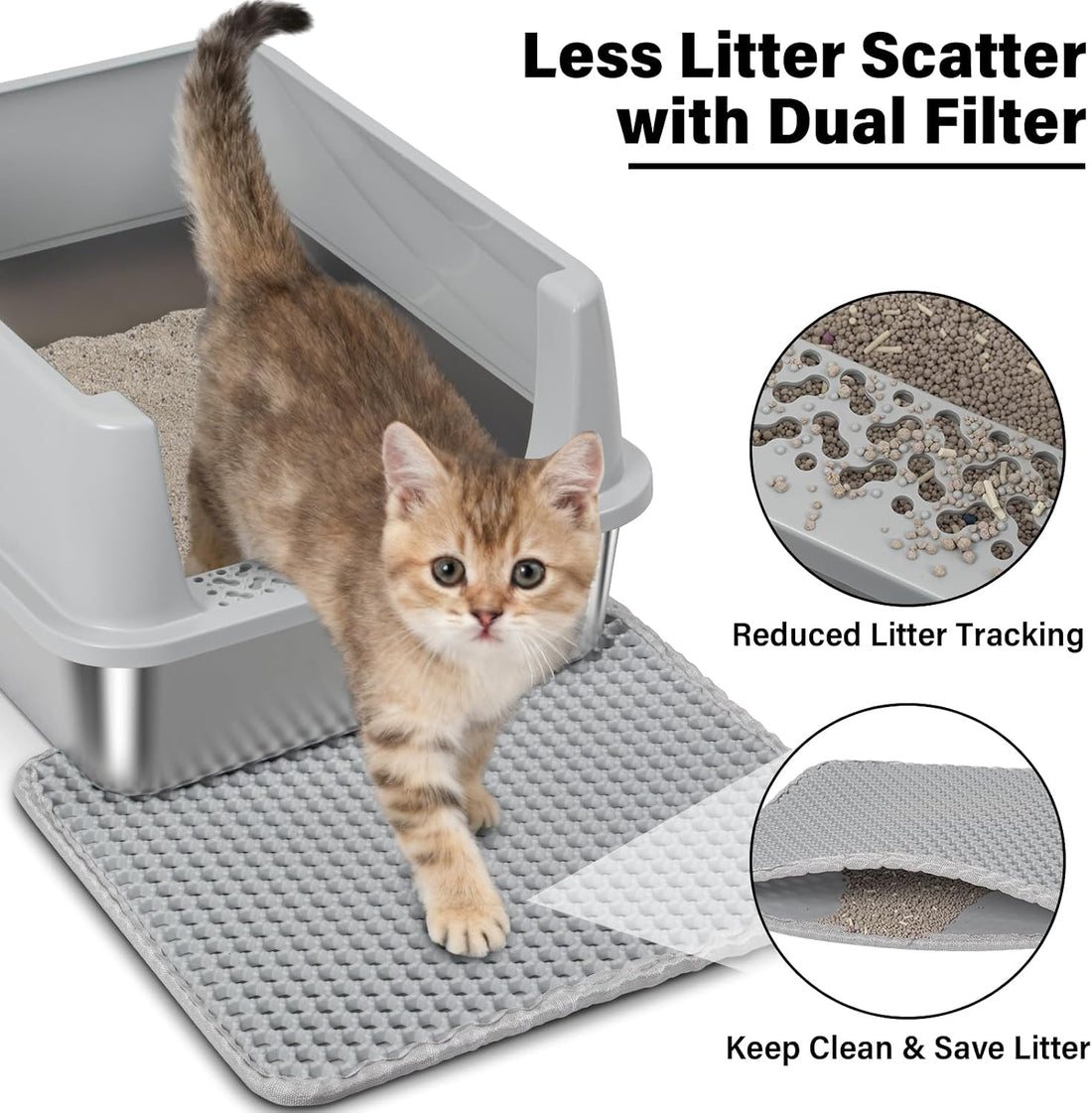 FUTAM Stainless Steel Litter Box with Lid, Metal Litter Box High Sides