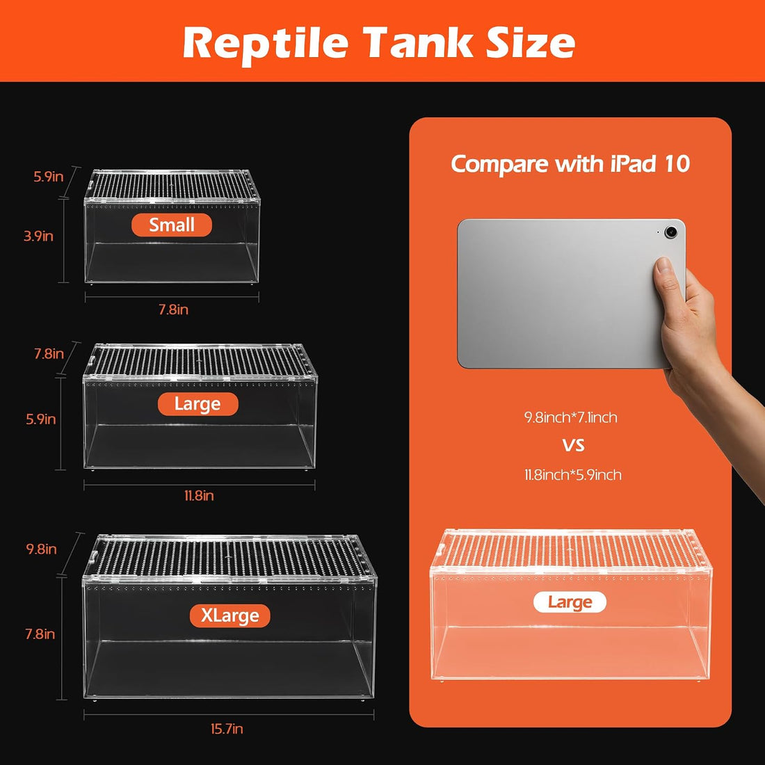 AZV Escape-Proof Tarantula Enclosure,2.37 Gallon Clear PC Reptile