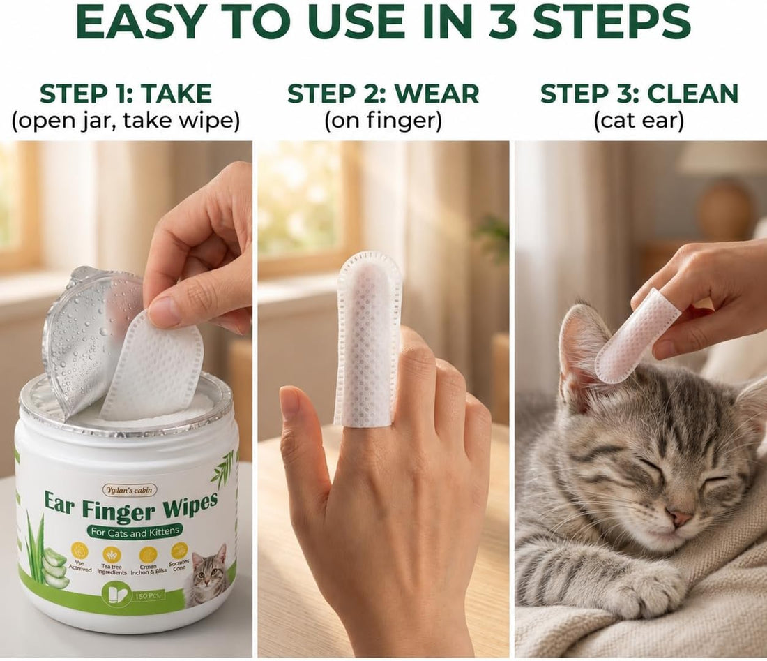 Dylan's cabin Cat Ear Wipes - 150 Count Finger Wipes for Dogs Cats