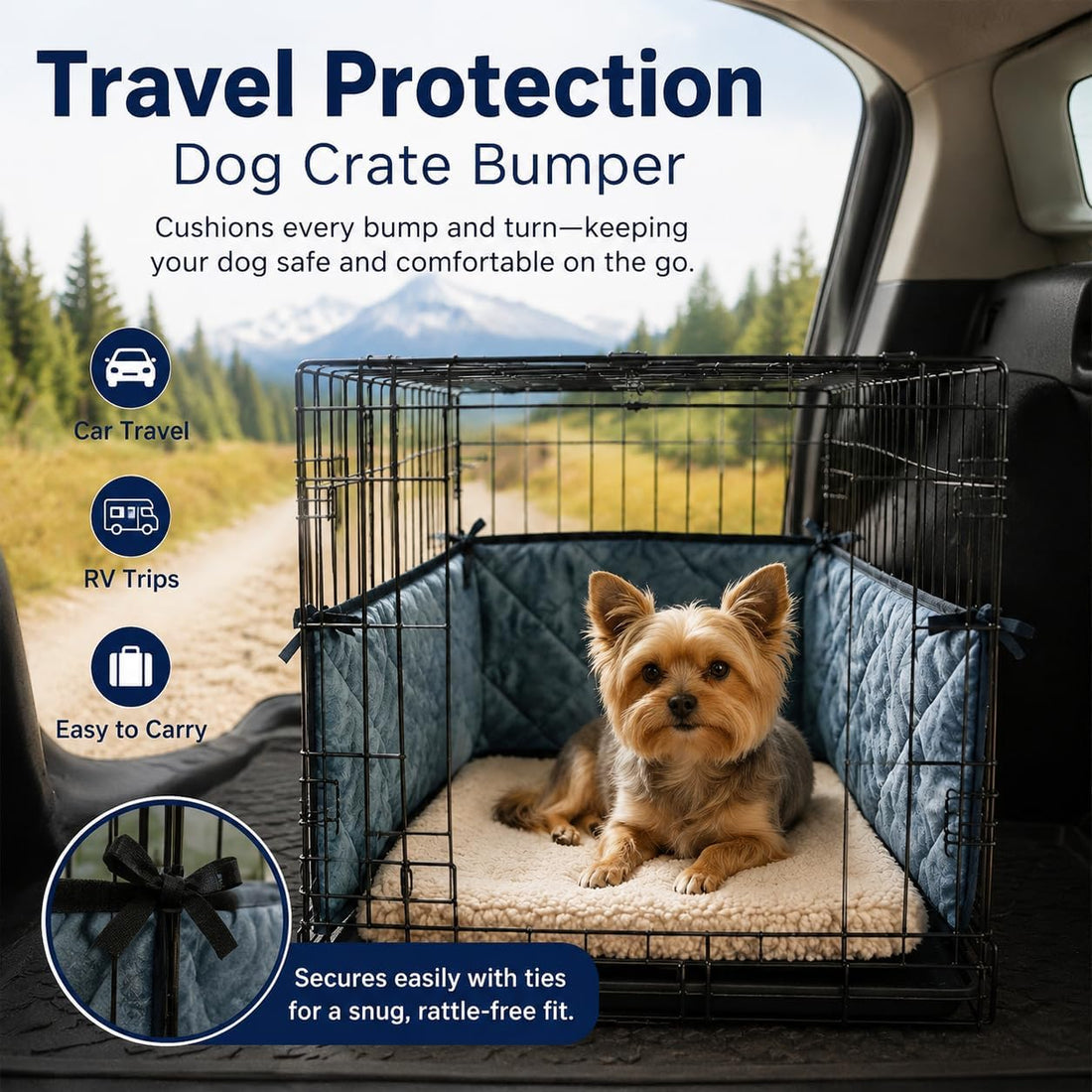 Dog Crate Bumper with Ties, 18"X12"X7" Gray for Inside Crate Tail