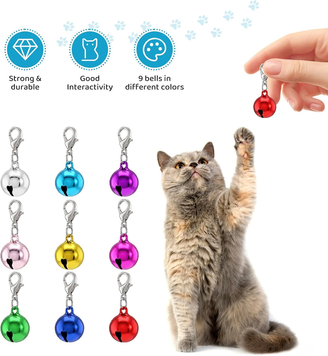 9 Pcs Bell for Cat Collar, Cat Bell for Collar with Clear Jingling