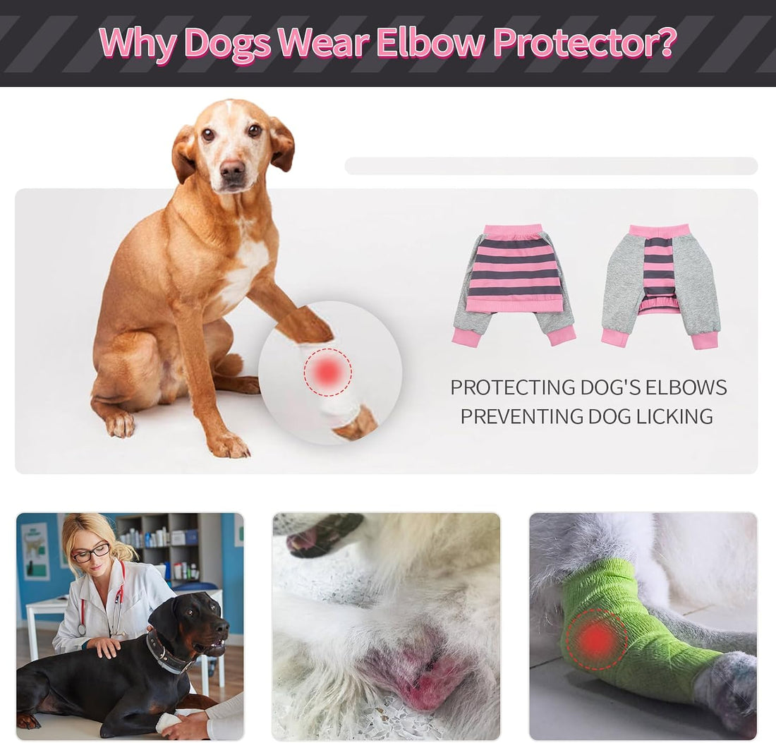 FUAMEY Dog Recovery Sleeve with Elbow Protector, Pink Stripes, L