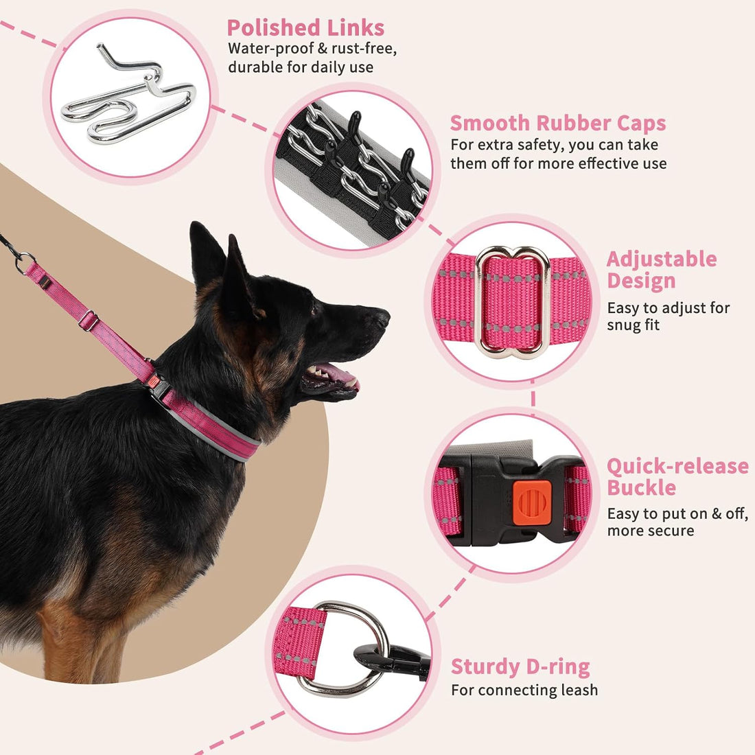 Mayerzon Martingale Dog Training Walking Collar for Pulling | Hot Pink