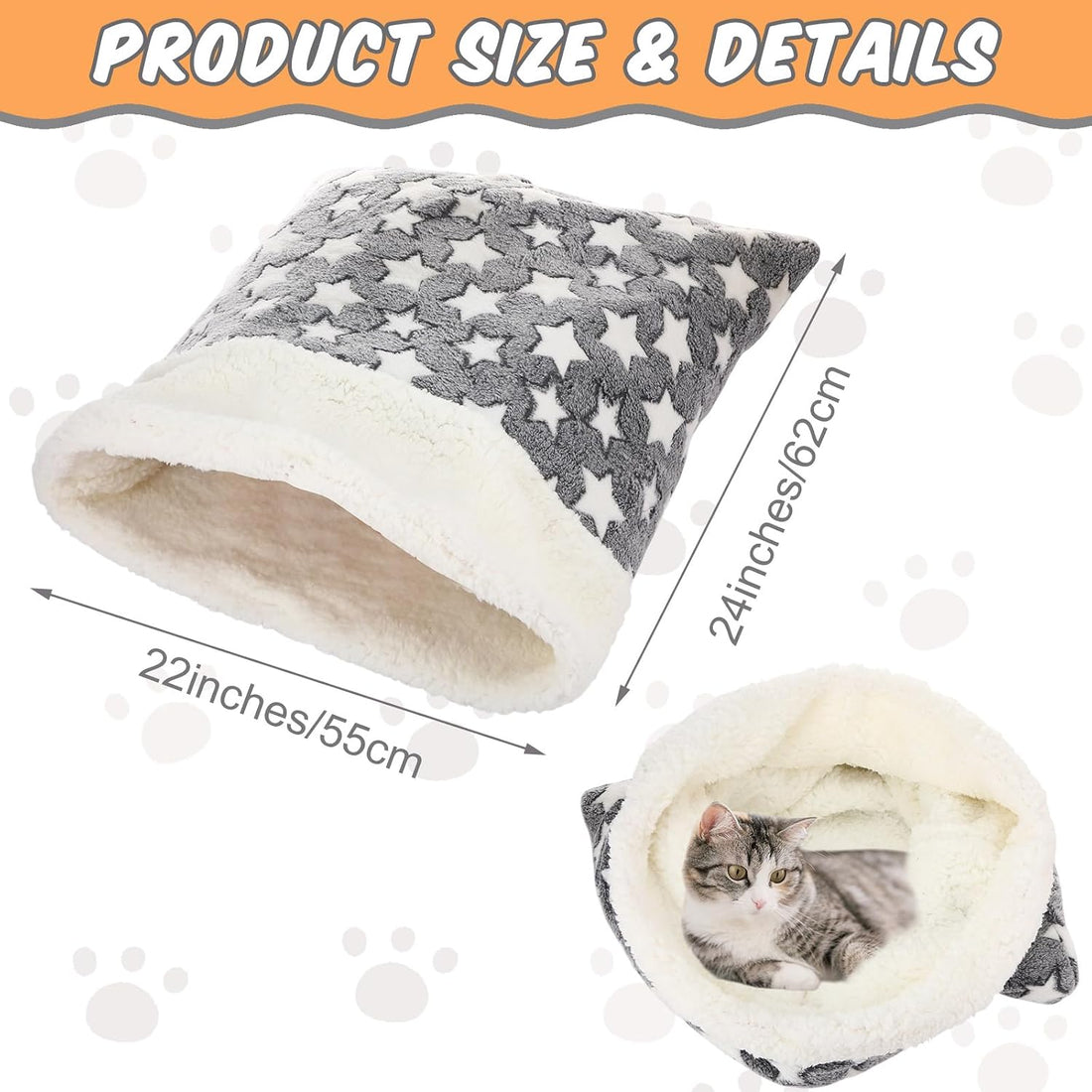 Self Heating Cat Sleeping Bag for Indoor Cats, Gray, Classic