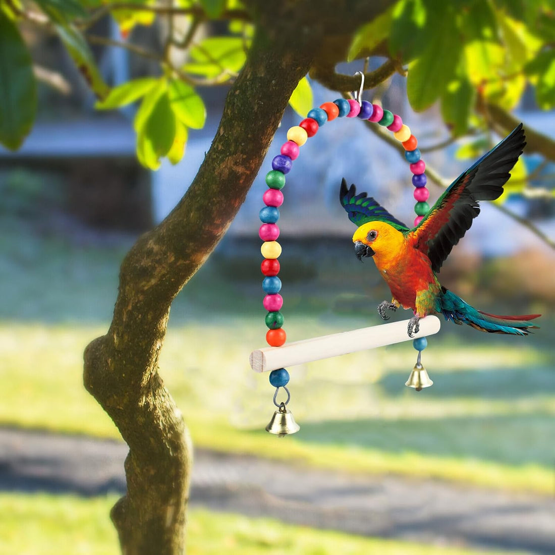 Wooden Bird Swing, 9 Inches Hanging Birds Cage Perches with Playing