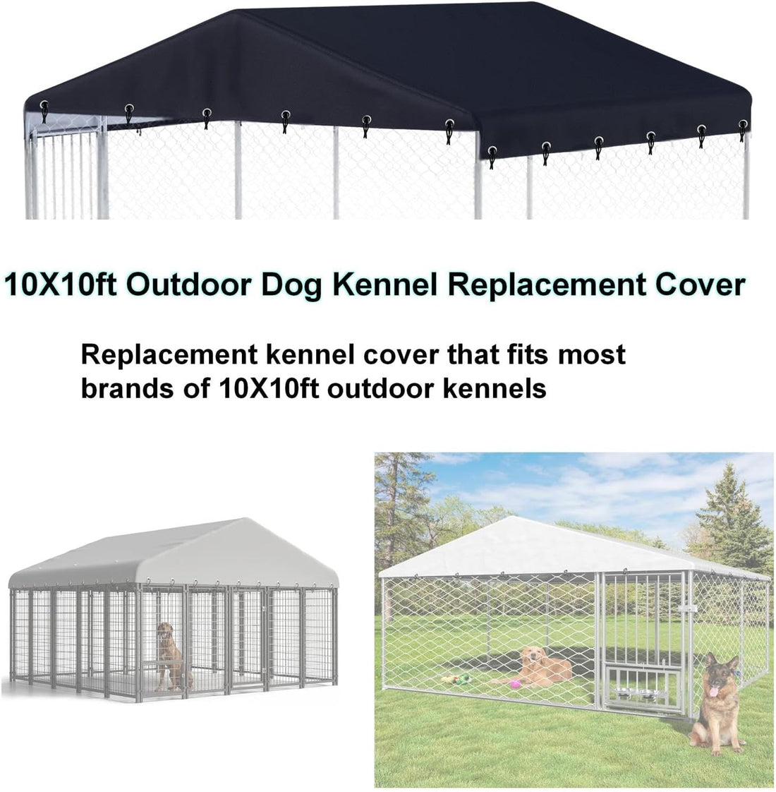 Outdoor Replacement Dog Kennel Cover 10' x 10' Kennel Covers Black