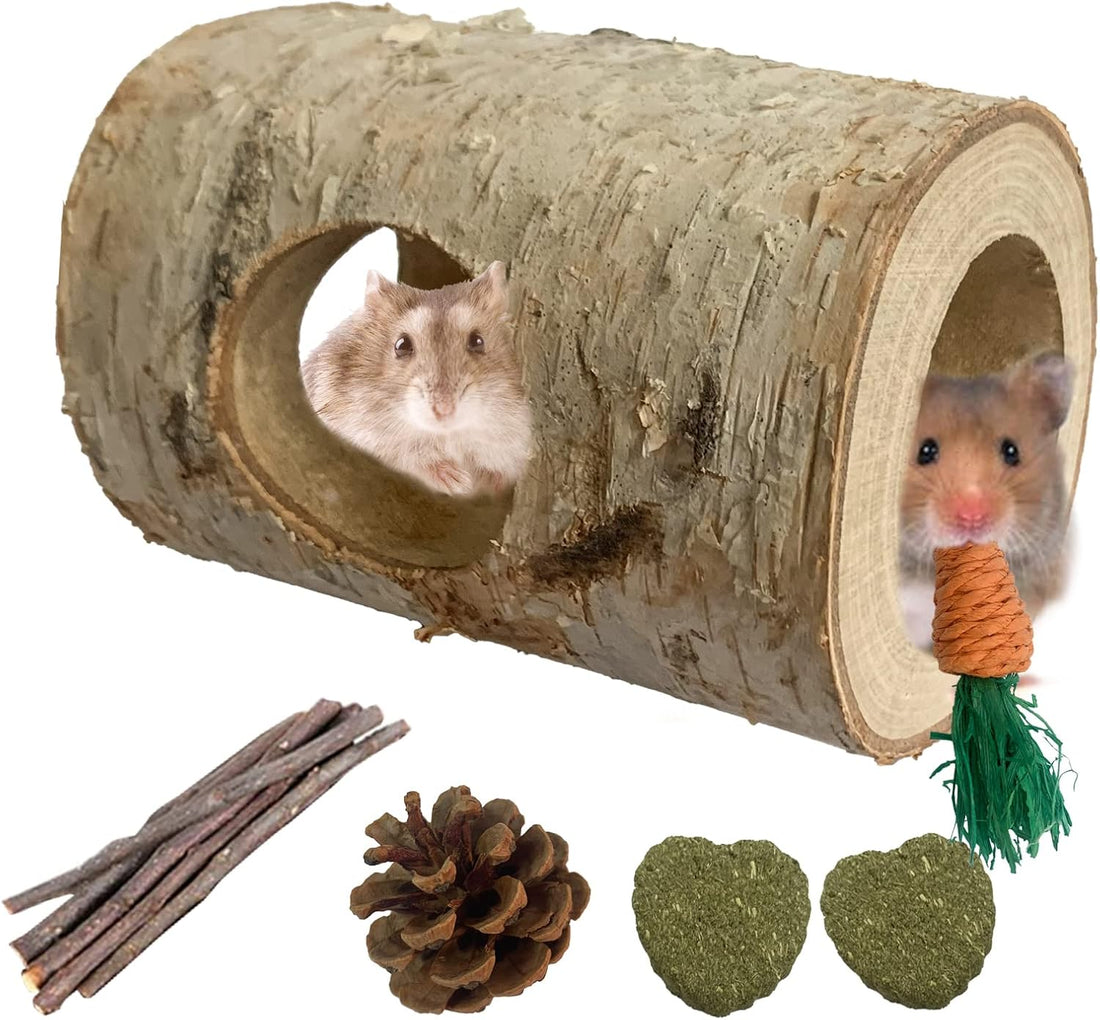 Natural Wooden Hamster Tunnel,Wood Hamsters Hideout Tube,Small Animal