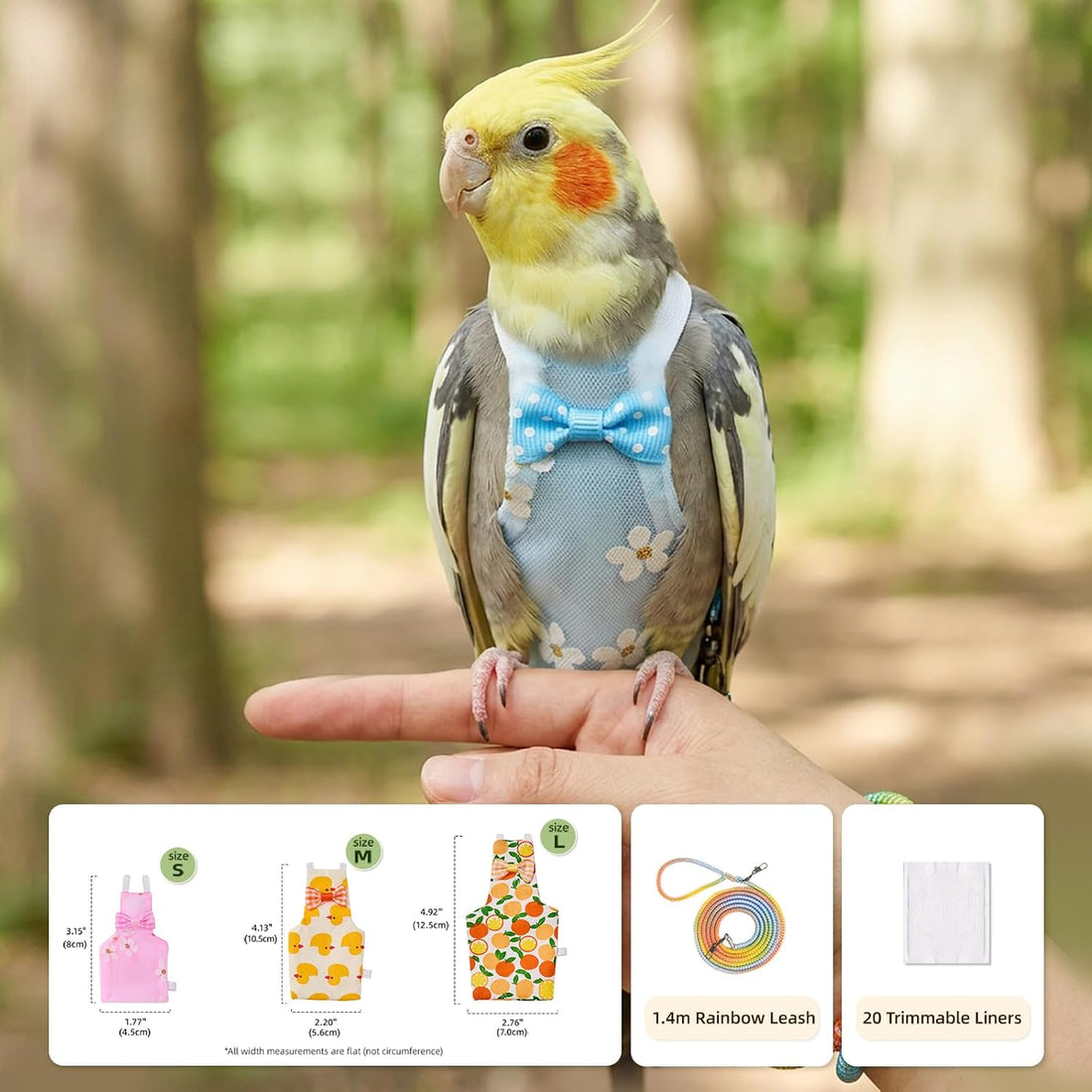 9 Pcs Reusable Bird Diaper, Cute Parrot Flight Suit with Leash