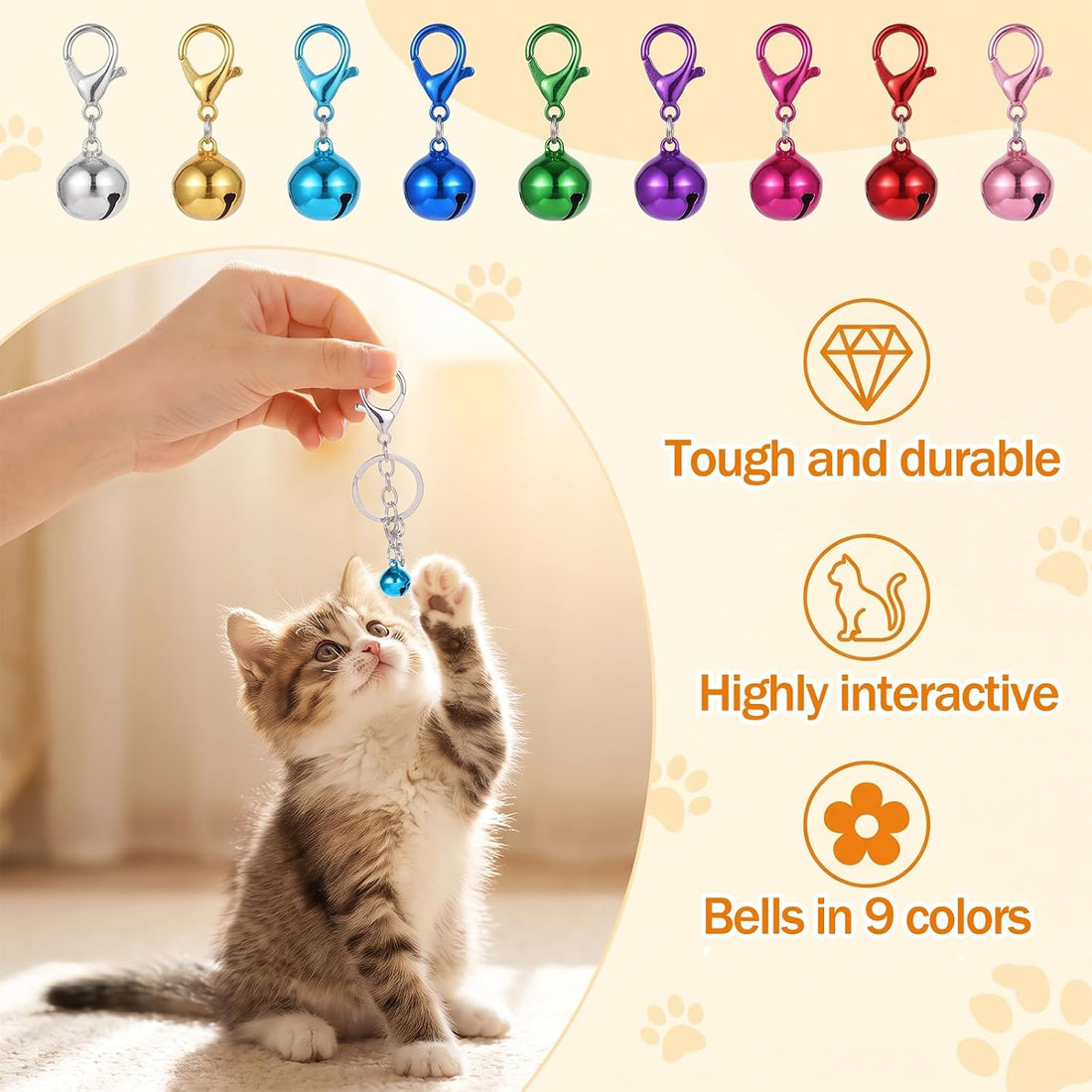 9 PCS Cat Bell for Cat Collar with Keychain Colorful Small Dog Collar