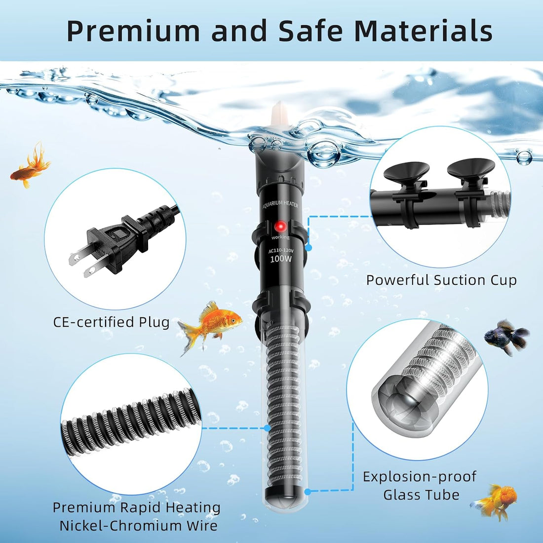 HiTauing Aquarium Heater 25W/50W/100W/200W/300W
