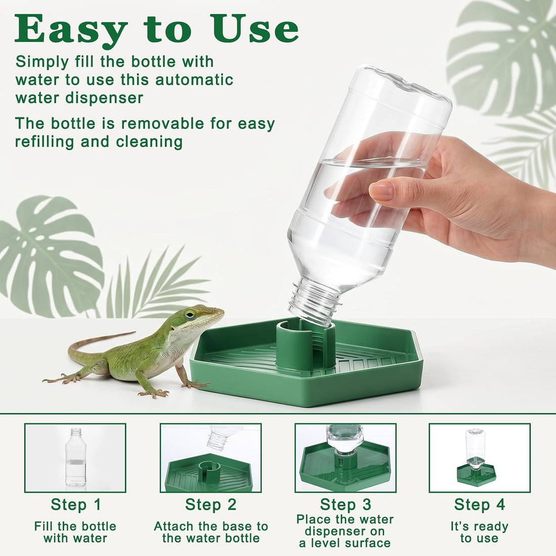 Reptile Water Dispenser, Tortoise Water Dish Bearded Dragon Water-Bowl