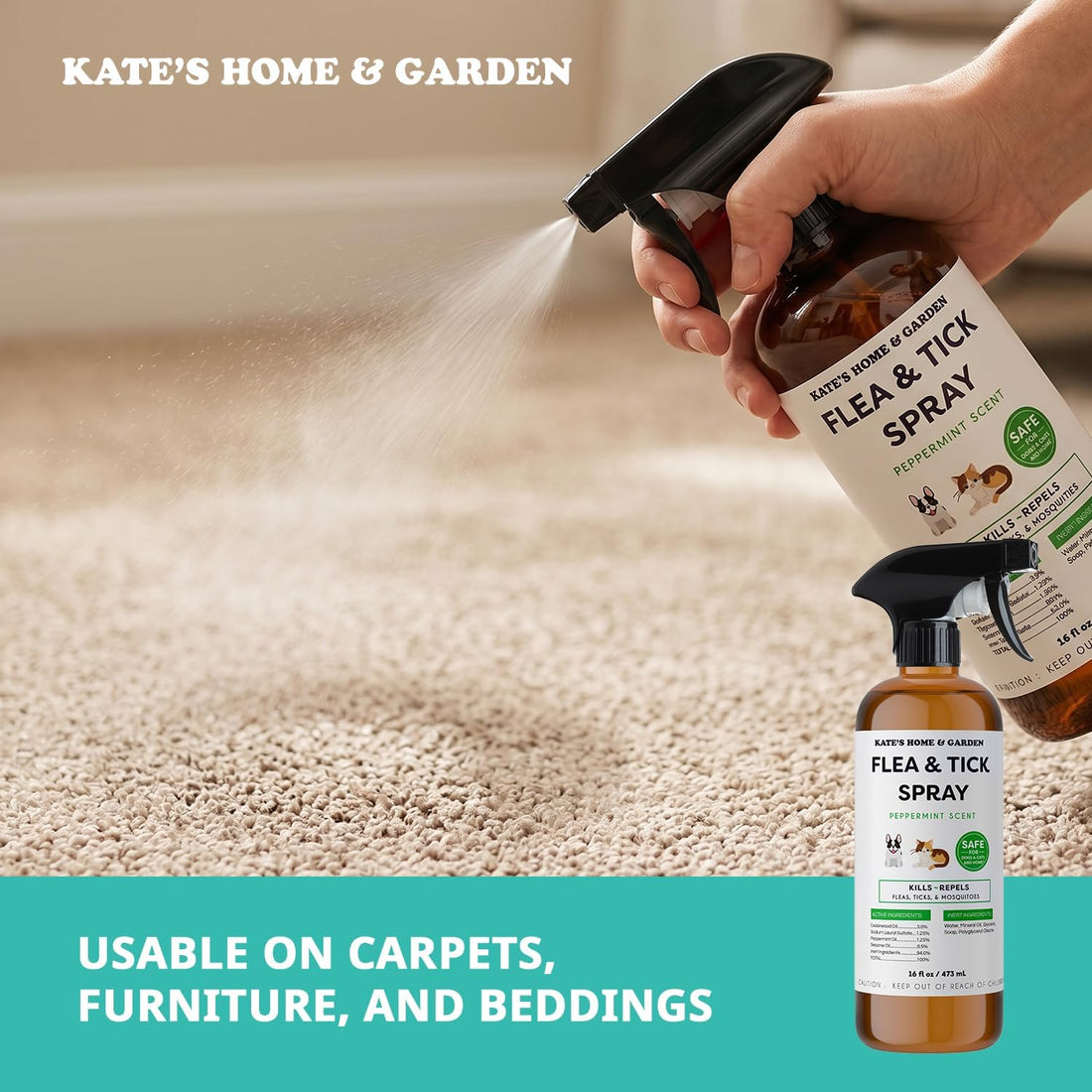 Kate's Home & Garden Flea and Tick Spray for Dogs & Cats (16oz)