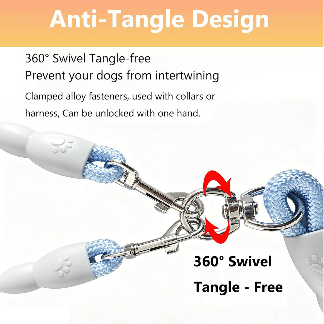 Double Slip Leash for Two Dogs Walking & Training Trangle Free