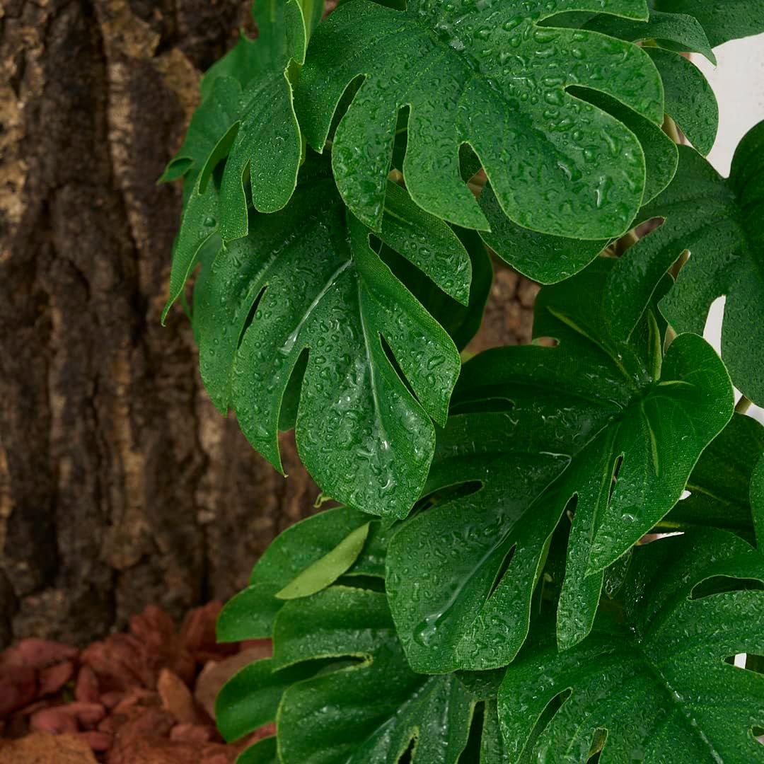 2Pack Reptile Plants for Terrarium, Fake Monstera with Suction Cups