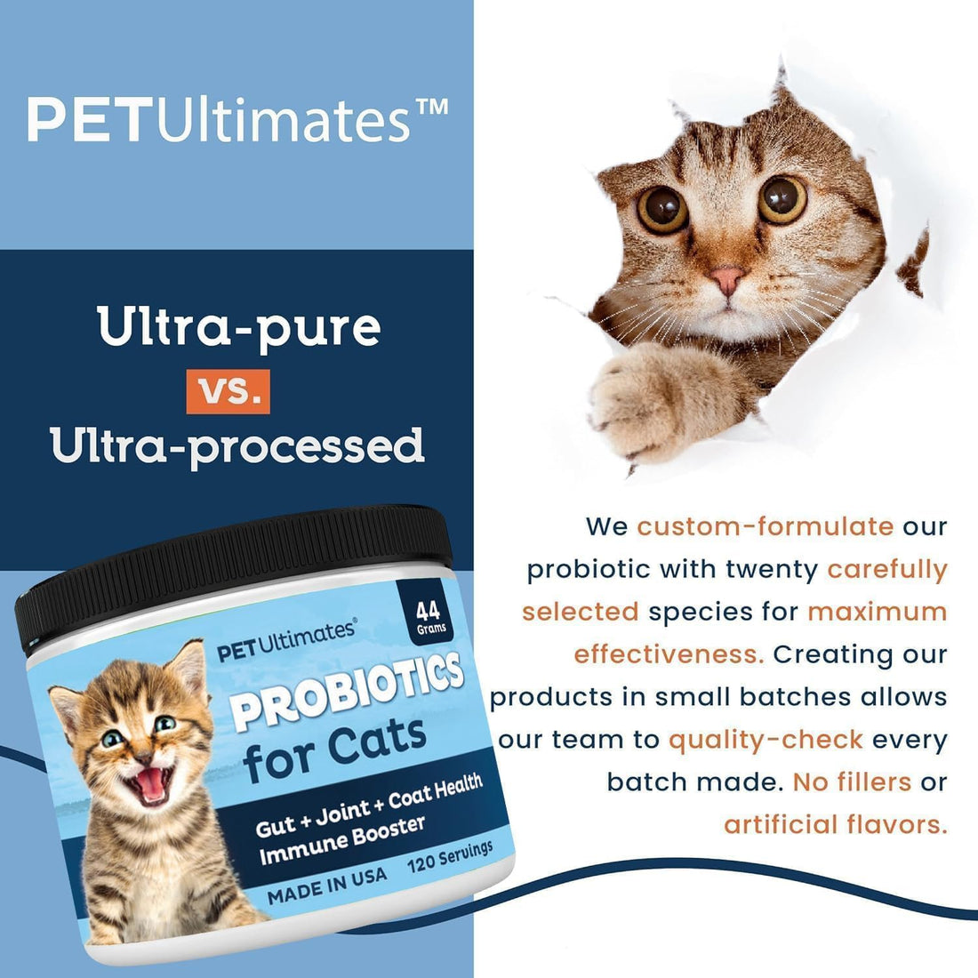 Pet Ultimates Probiotics for Cats – 20-Species Cat Probiotic Powder