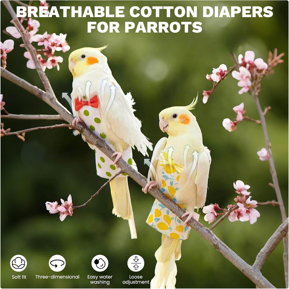 QBLEEV Bird Diapers, Reusable Cockatiel Flight Suit with Adjustable