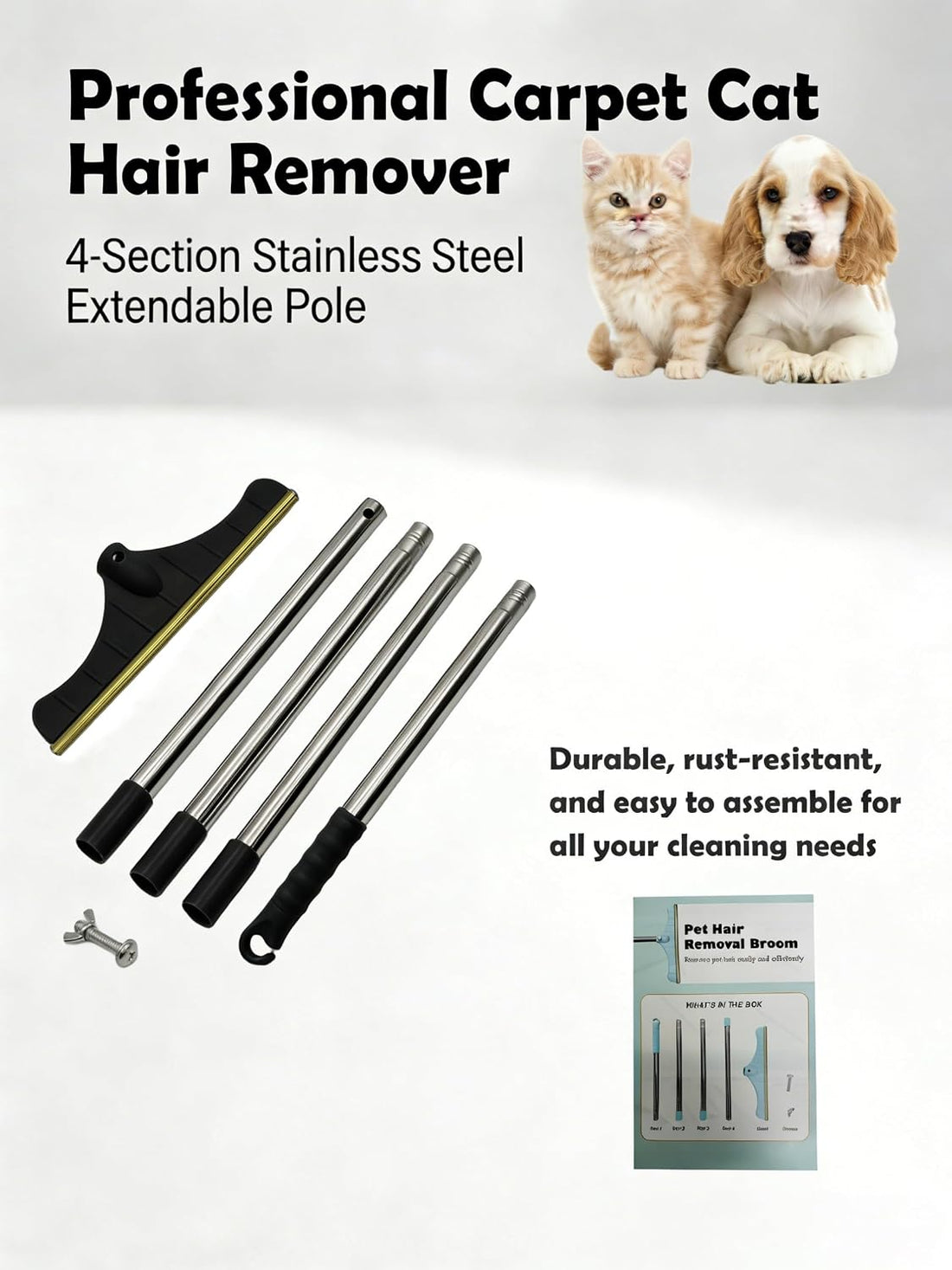 Premium Stainless Steel Pet Hair Removal Carpet Rake