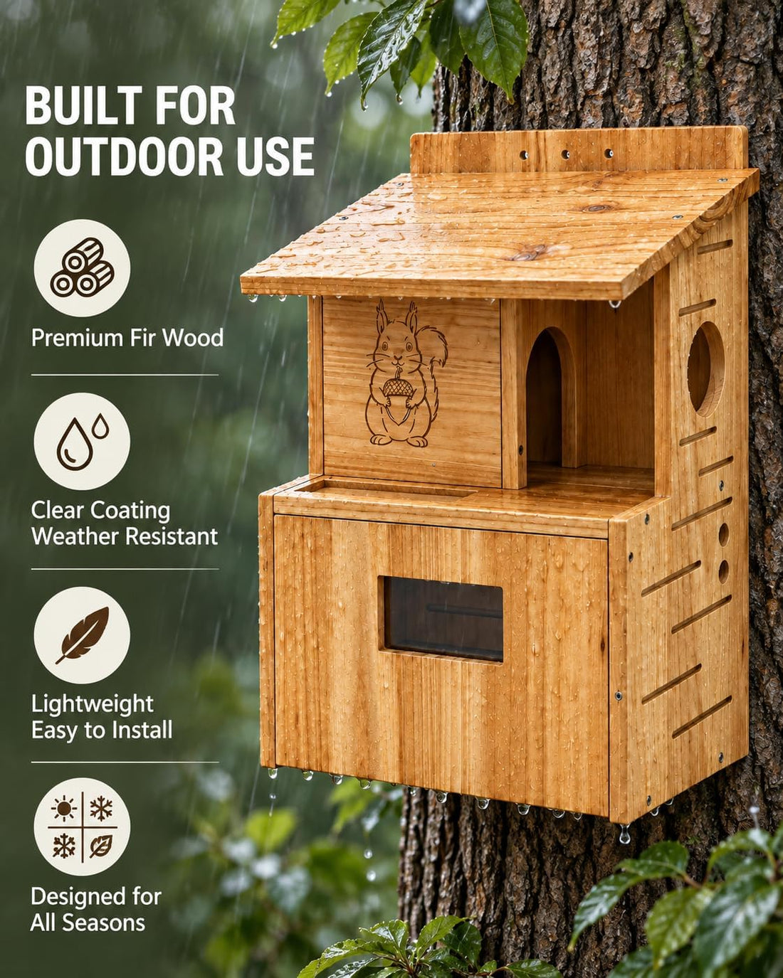 Large Squirrel House for Outside, Fir Wood Squirrel Box with Window