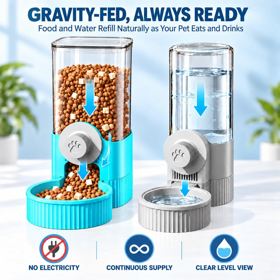 Automatic Rabbit Feeder and Water Dispenser, Cage-Mounted Gravity