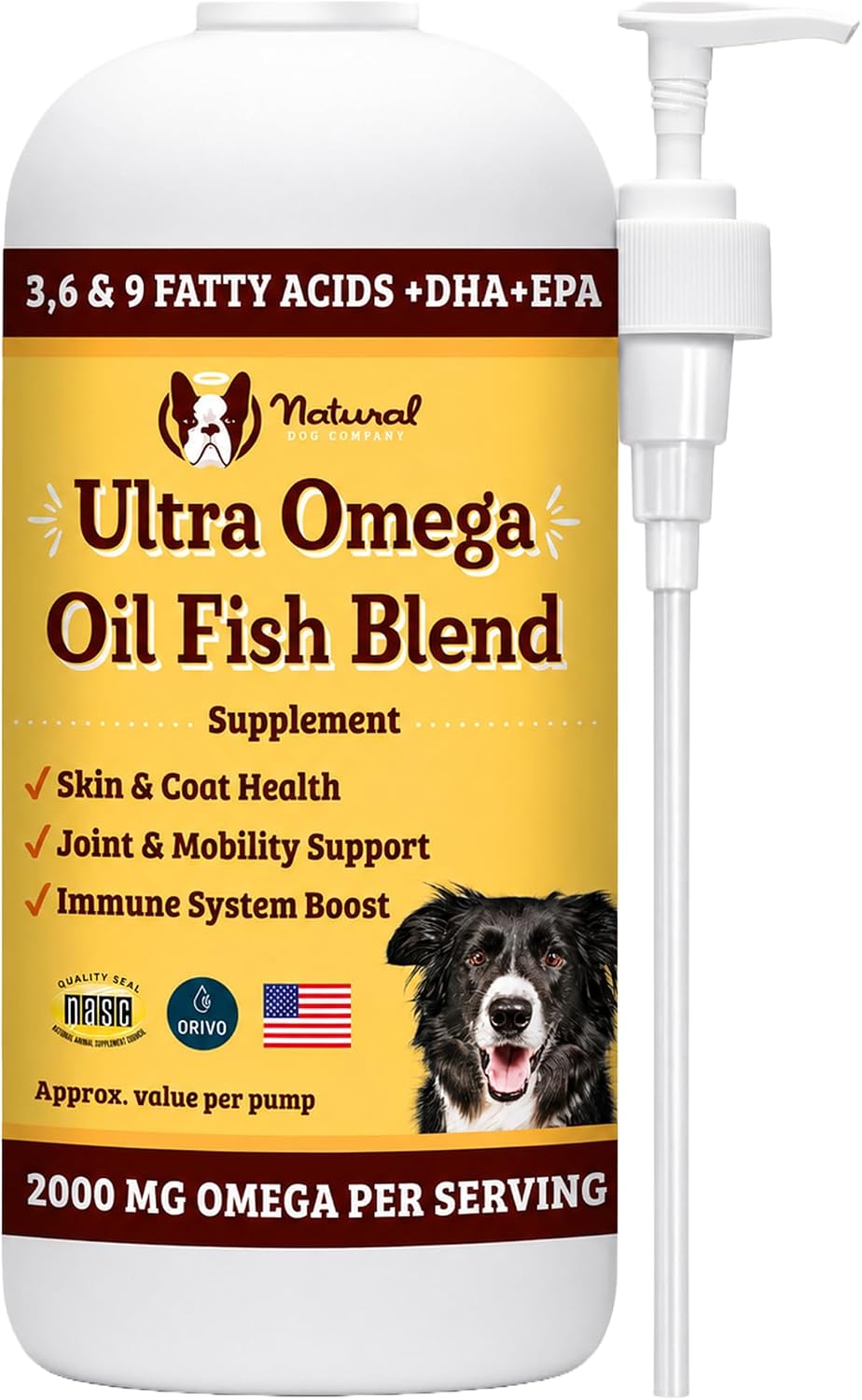 Natural Dog Company Ultra Omega Oil for Dogs a 2000 MG Omega 3, 6