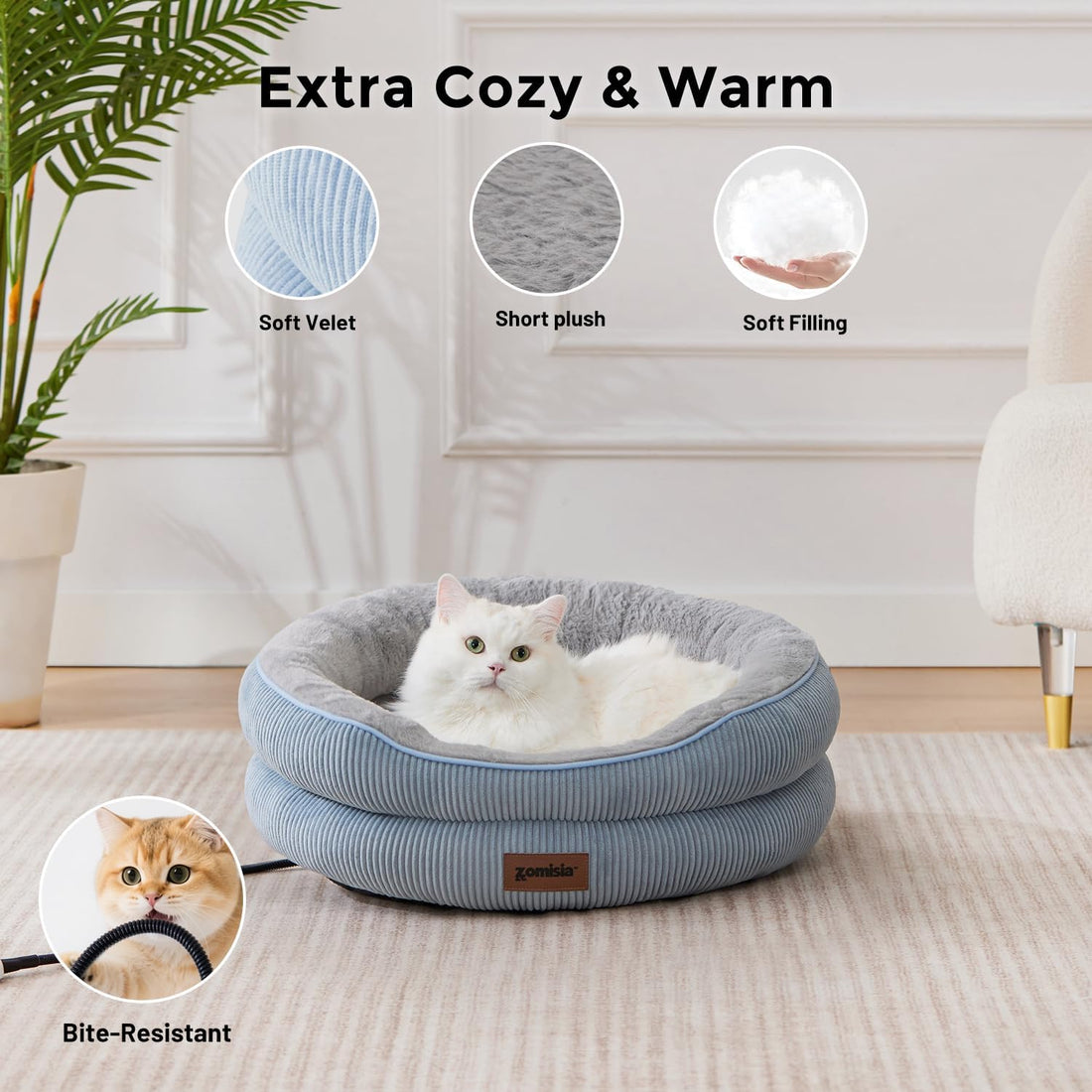 ZOMISlA Heated Cat Bed for Indoor Cats, 25 Timer & 11 Temp Adjustable