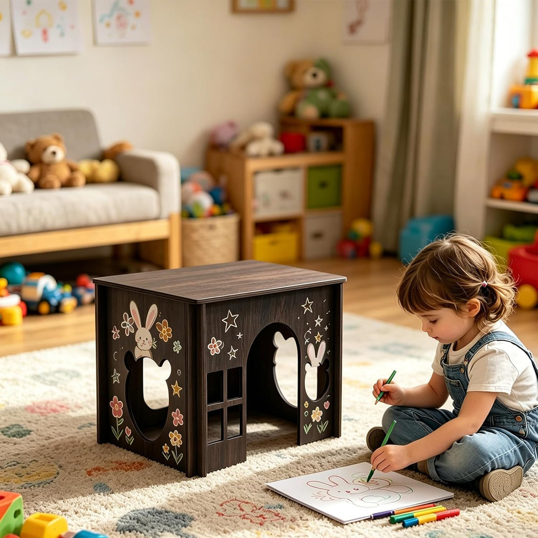 Large Sturdy Wooden Rabbit Castle Hideout with Spacious Balcony