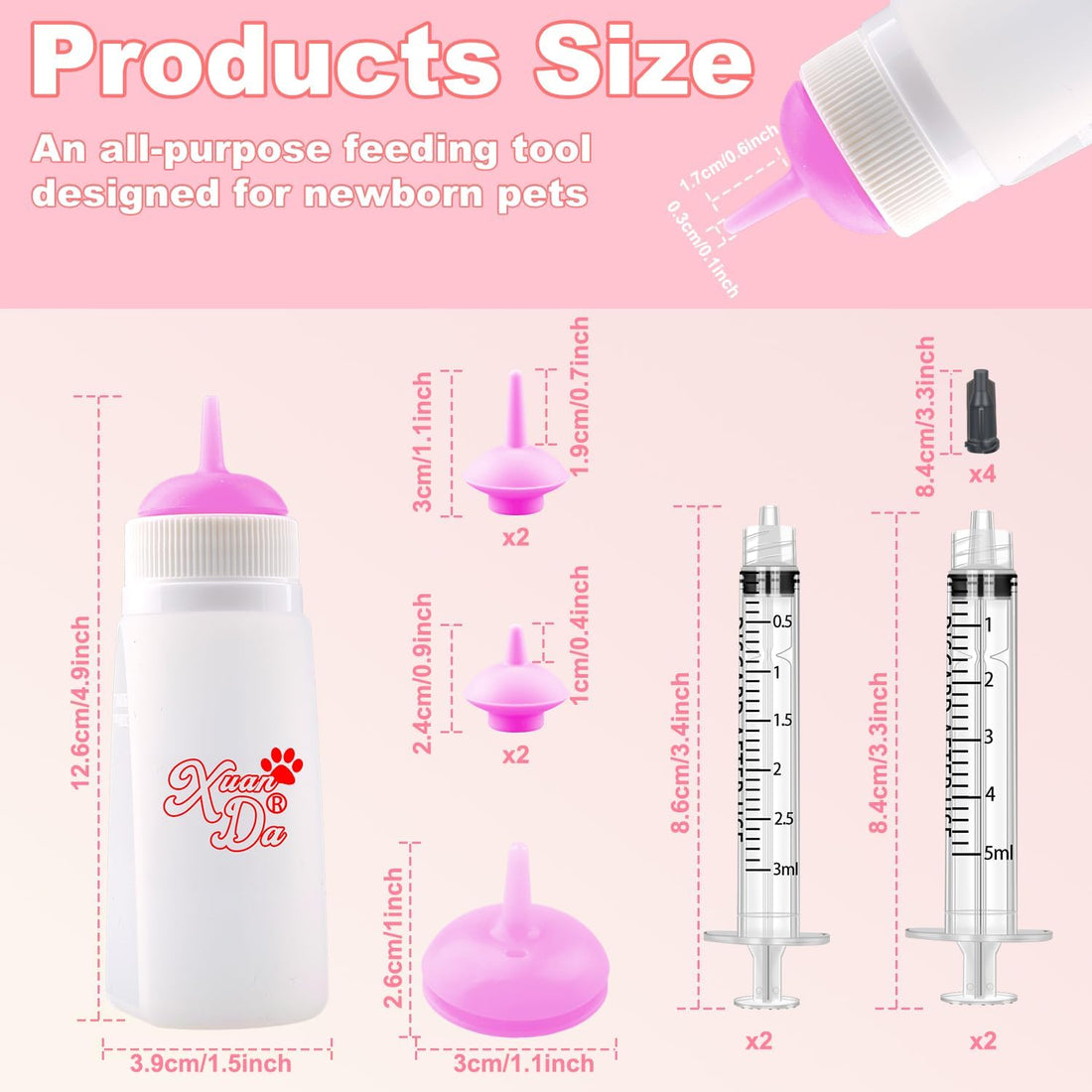 Xuanda Kitten Bottle Feeding kit with Feeding Nipple and Syringe