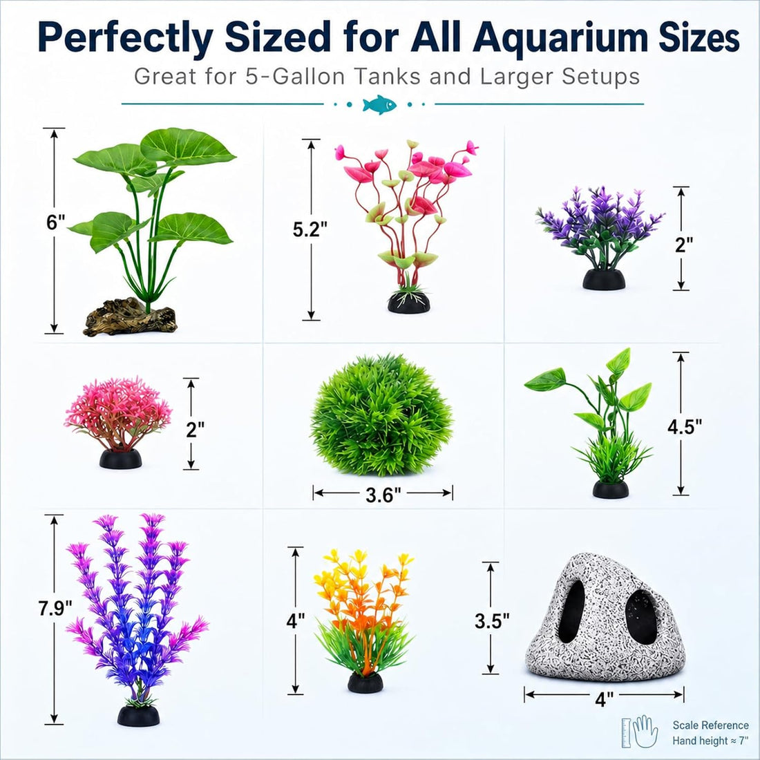 9 PCS Fish Tank Decorations Aquarium Plants Rock Cave Small Aquarium