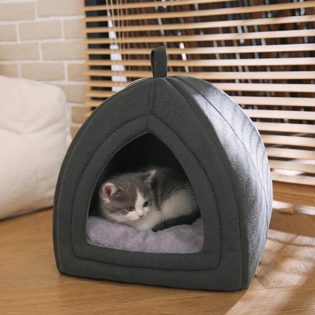 Cat Cave Bed, 2-in-1 Foldable House for Indoor Cats