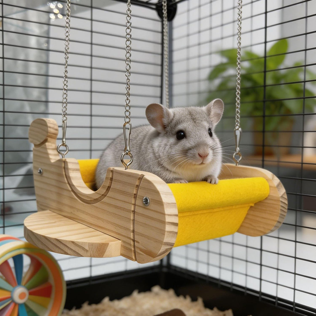 Chinchilla Toys Wooden Hammock Airplane Swing Hanging Perch Cage