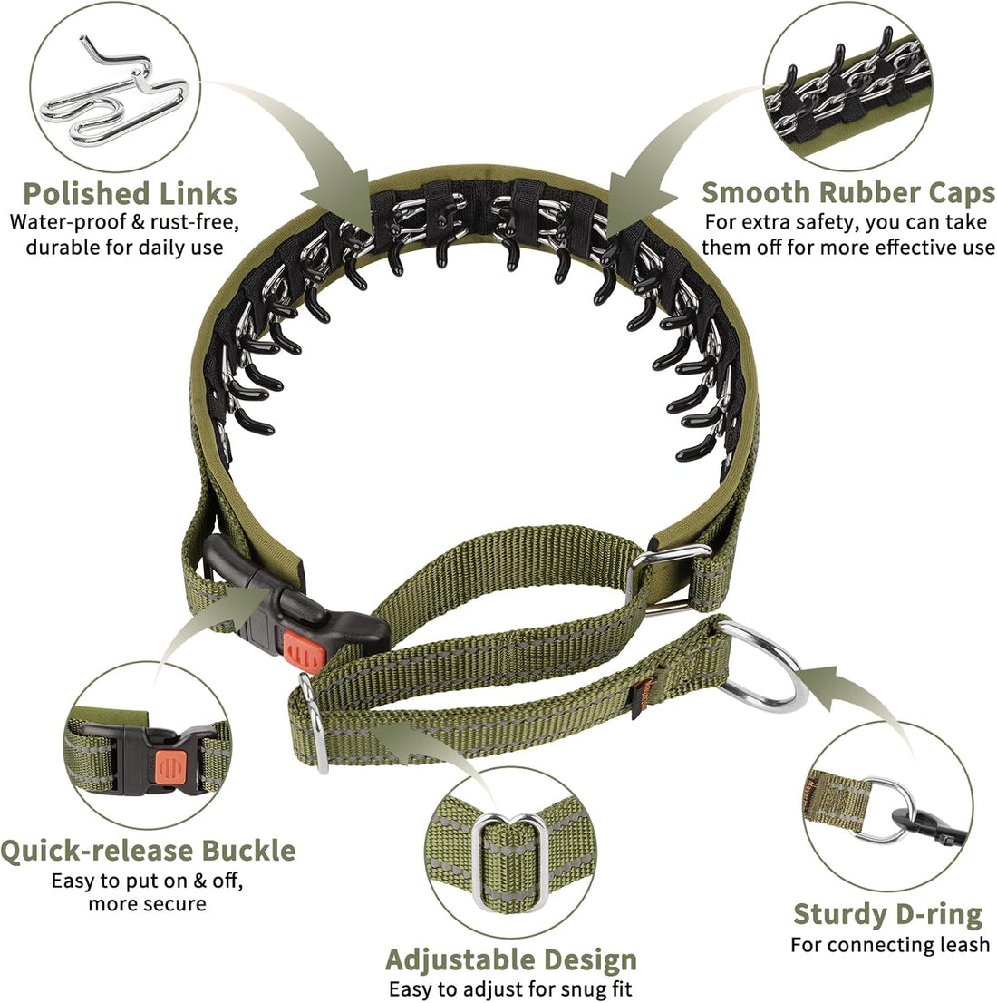 Mayerzon Martingale No Pull Dog Walking Training Collar | Army Green