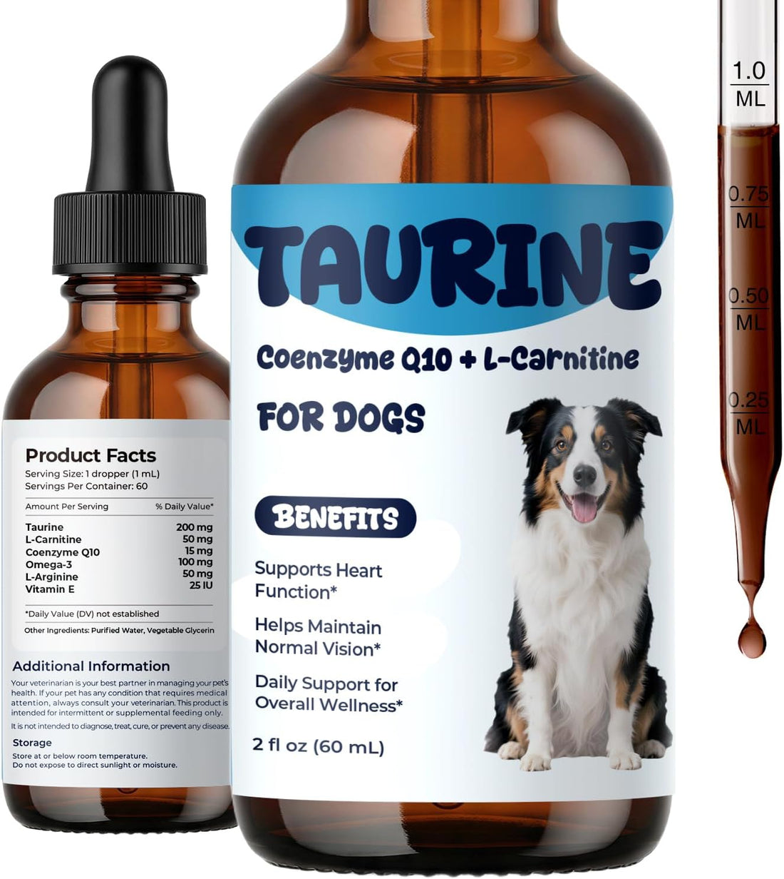 Taurine Supplement for Dogs Liquid Drops with CoQ10 & L-Carnitine