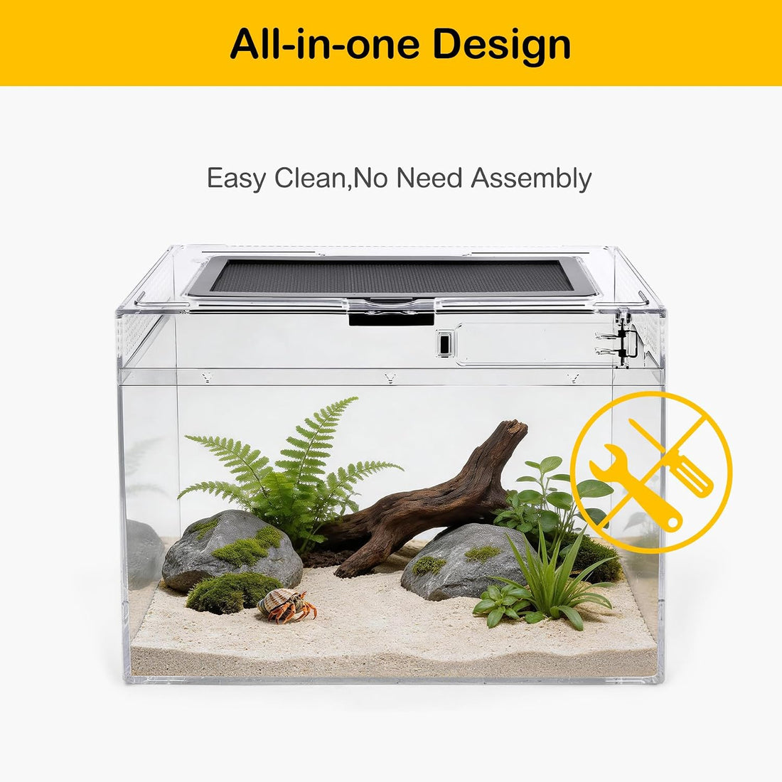 HELIME Reptile Tank 7 Piece Starter Kit with Escape Proof Locking Lid
