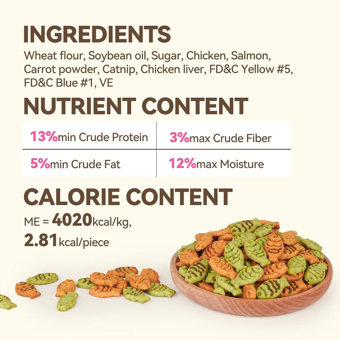 Puddonio Catnip Cat Treats, Chicken & Salmon Flavor Crunchy Cat