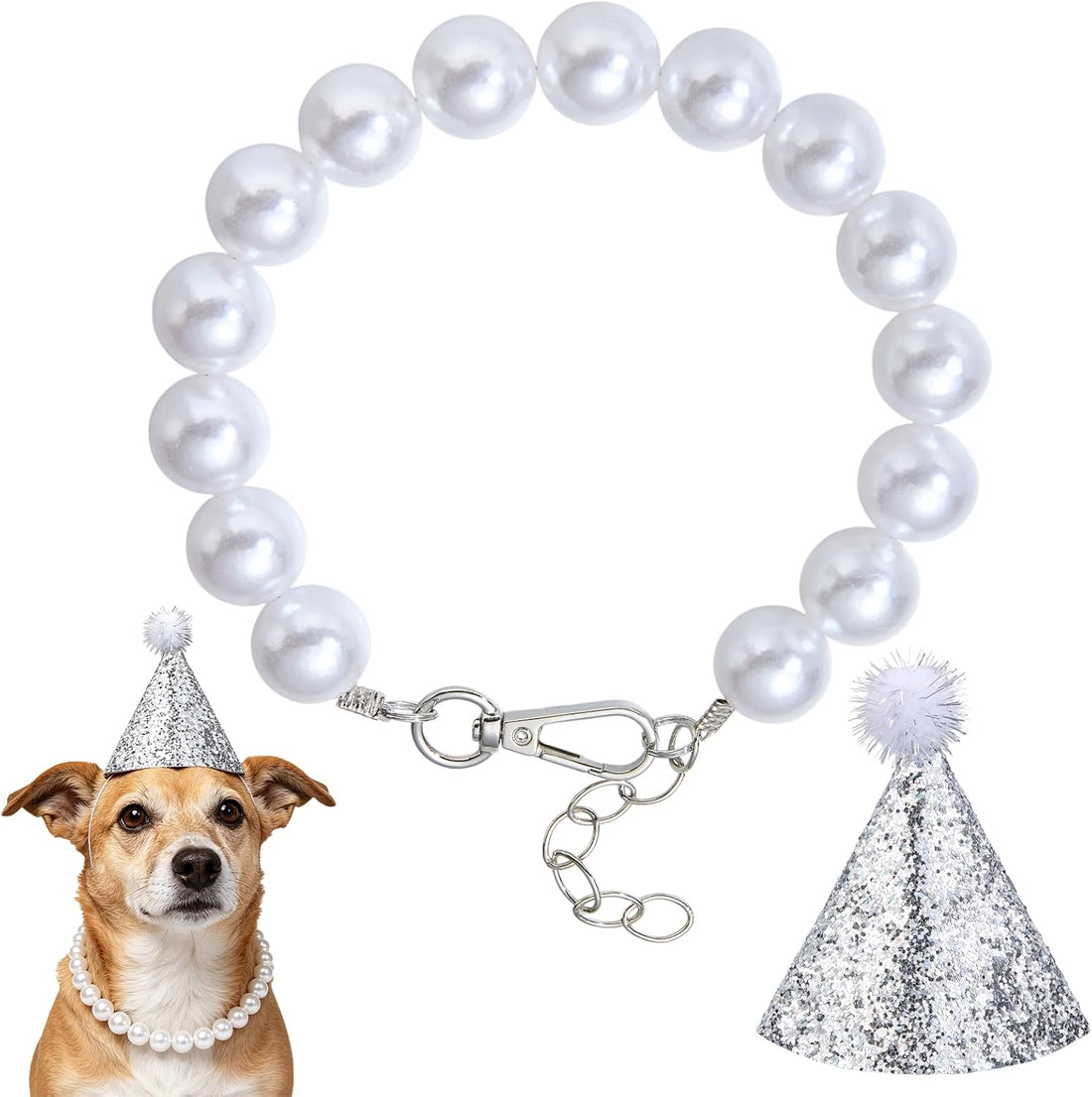 Ornaland Pearl Dog Necklace Collar for Women with Birthday Hat