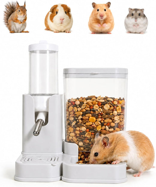 Leak-Proof 2 in 1 Hamster Water Bottle and Food Bowl with Hamster