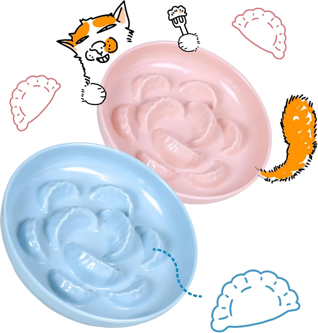 2 Pcs Cat Slow Feeder Bowl Set
