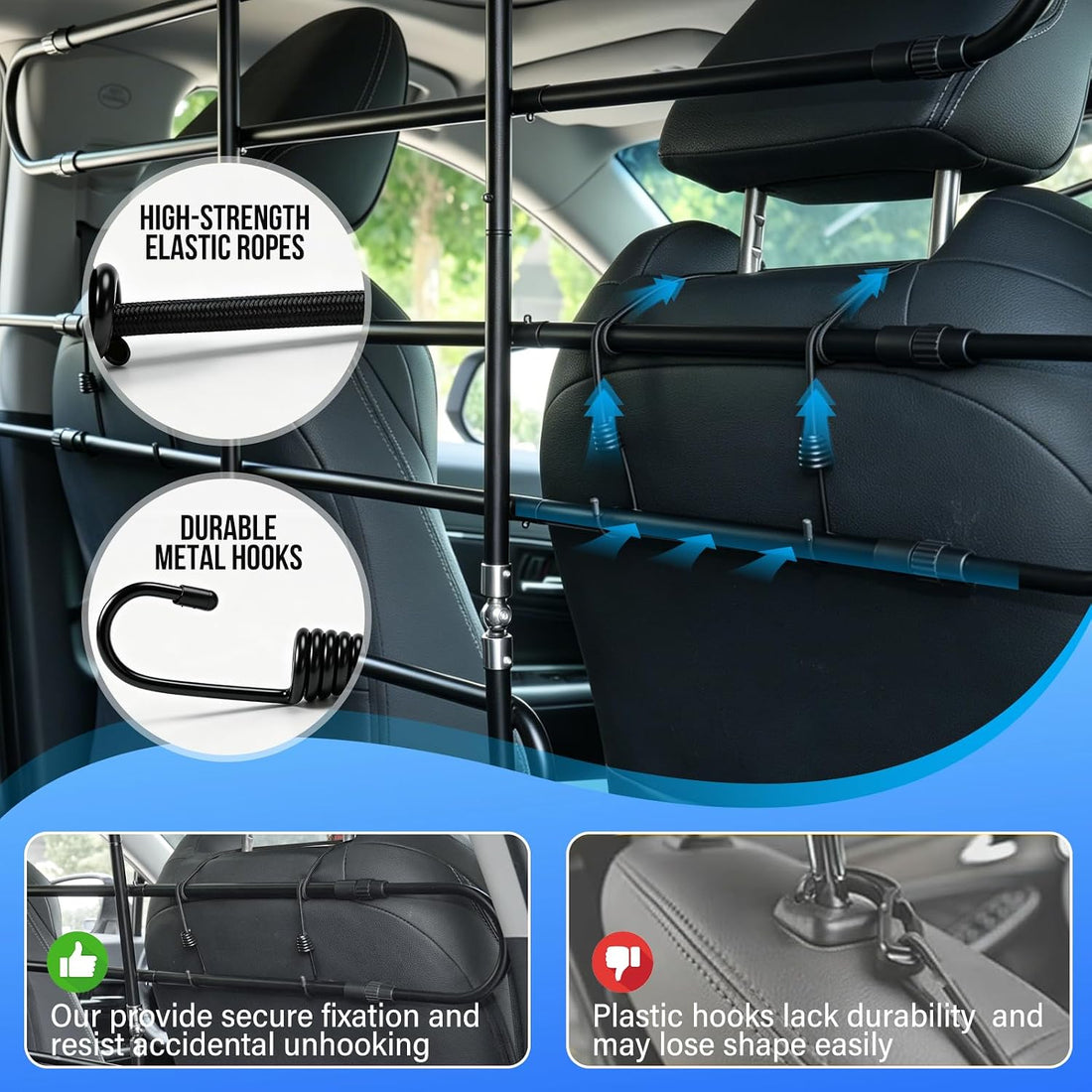 Dog Car Barrier,45"–63" Width Adjustable with 5 Hooks