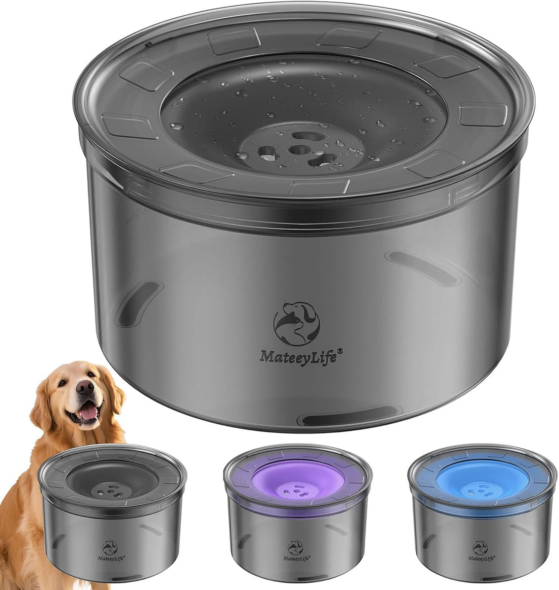 MateeyLife 1 Gallon Dog Water Bowl No Spill 3.8L Large Capacity Slow