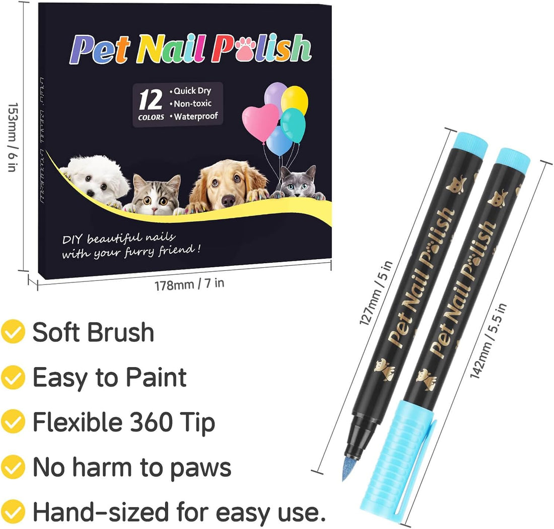 Cherocito Dog Nail Polish Pens Quick Dry,12 Colors Safe Dog Nail