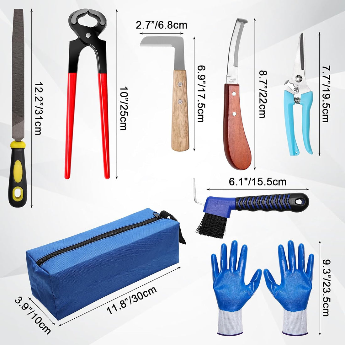 10 Inch 8 Pcs Farrier Tools Set with Storage Bag