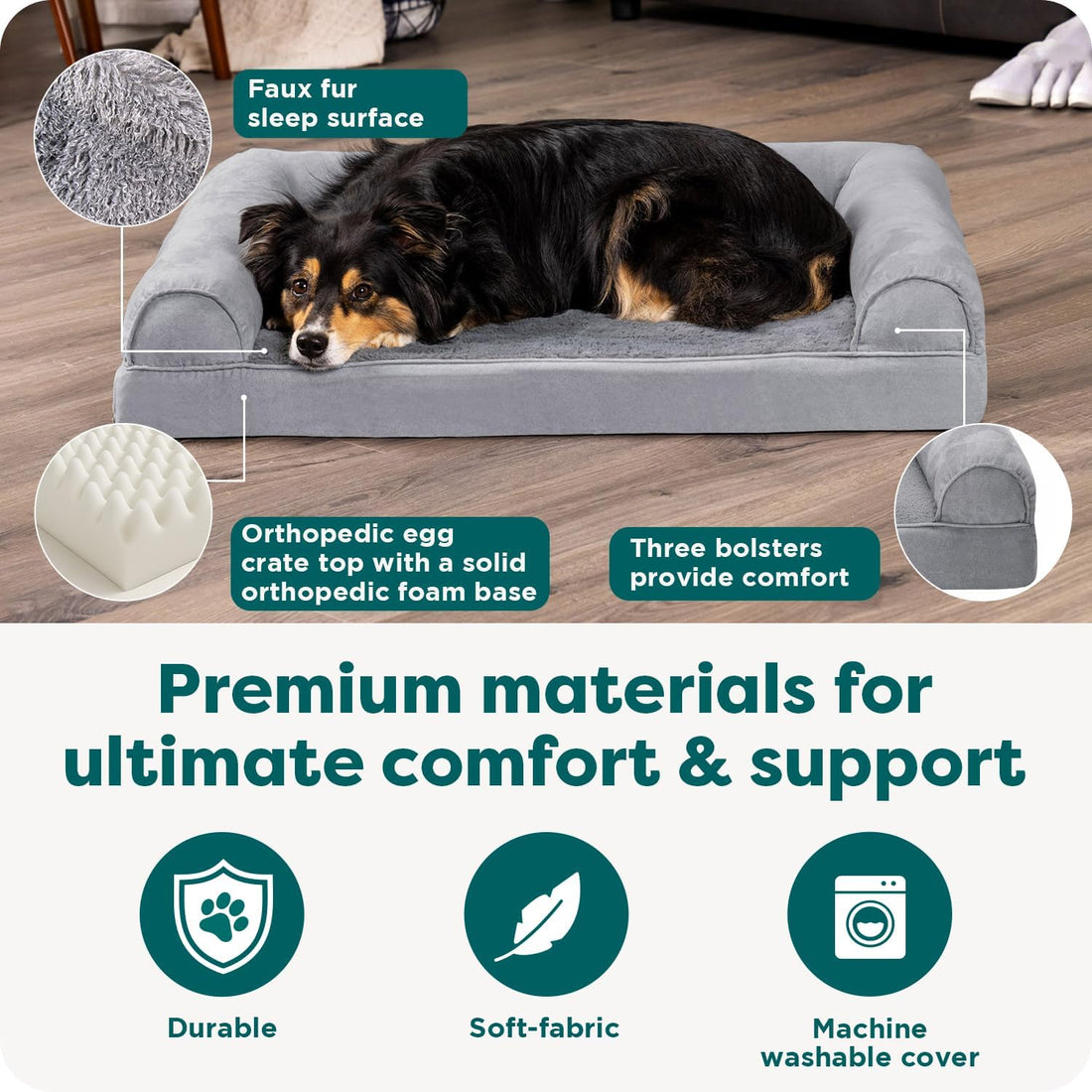 Furhaven Orthopedic Dog Bed for Large/Medium Dogs w/ Removable
